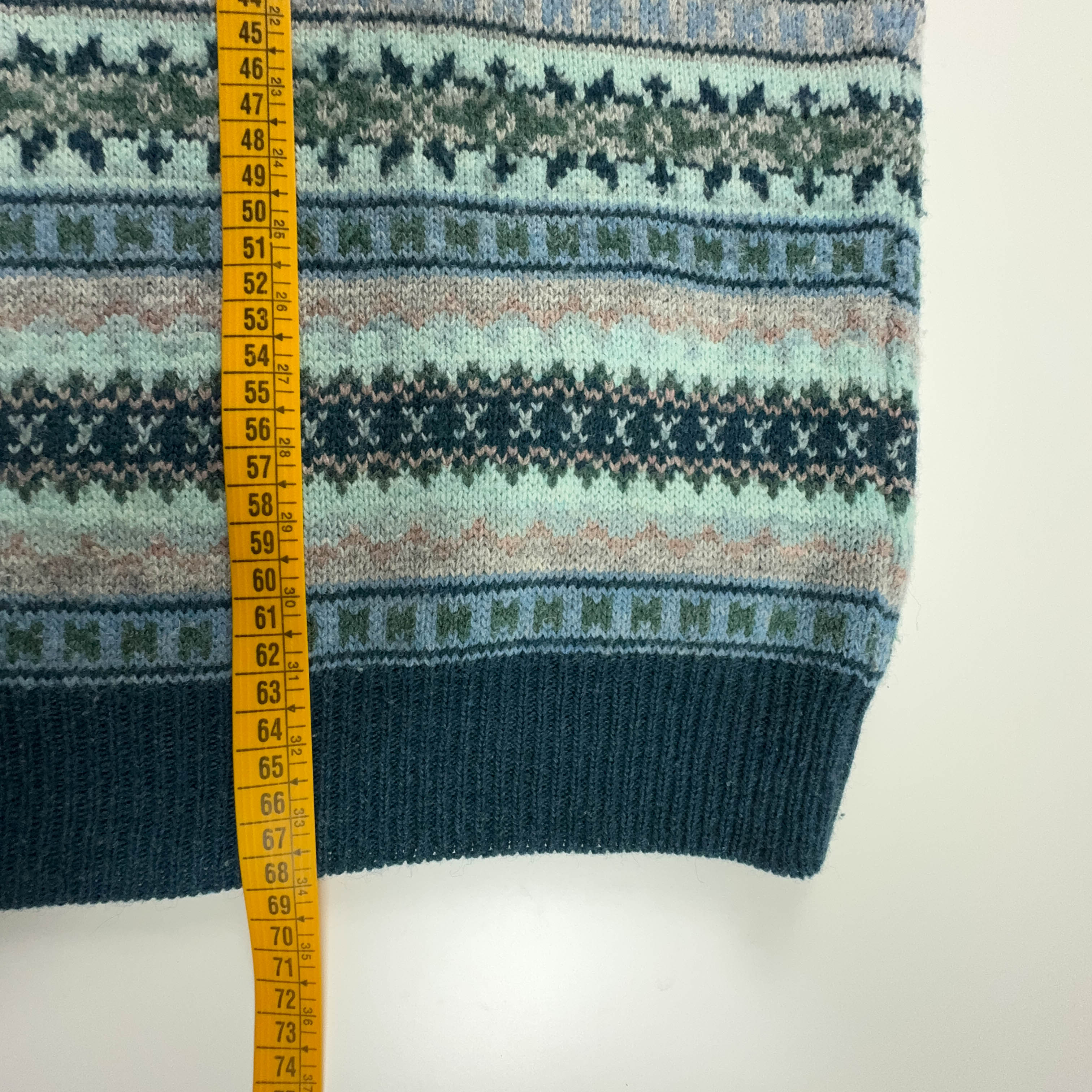 North Pole Vintage Light Blue 50% Lambswool Striped Crew Neck Sweater - Size L/XL Men