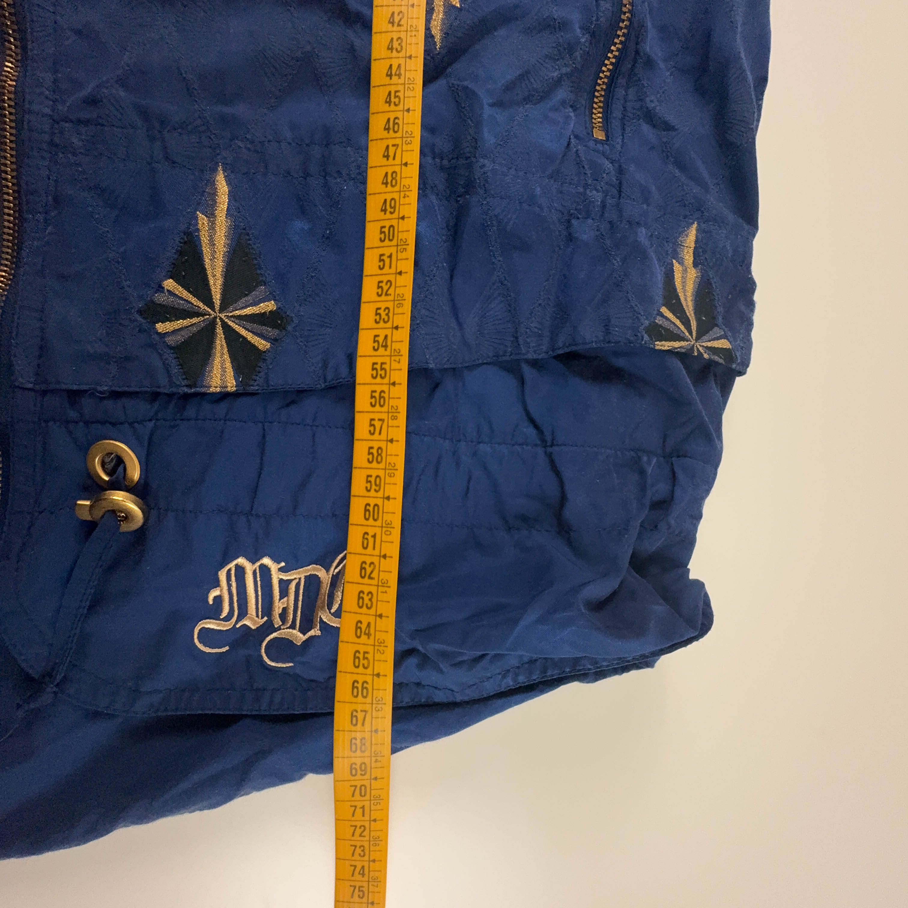 Giacca a vento Vintage blu e oro con ricami e zip anni 80 90 - Taglia 40 uomo