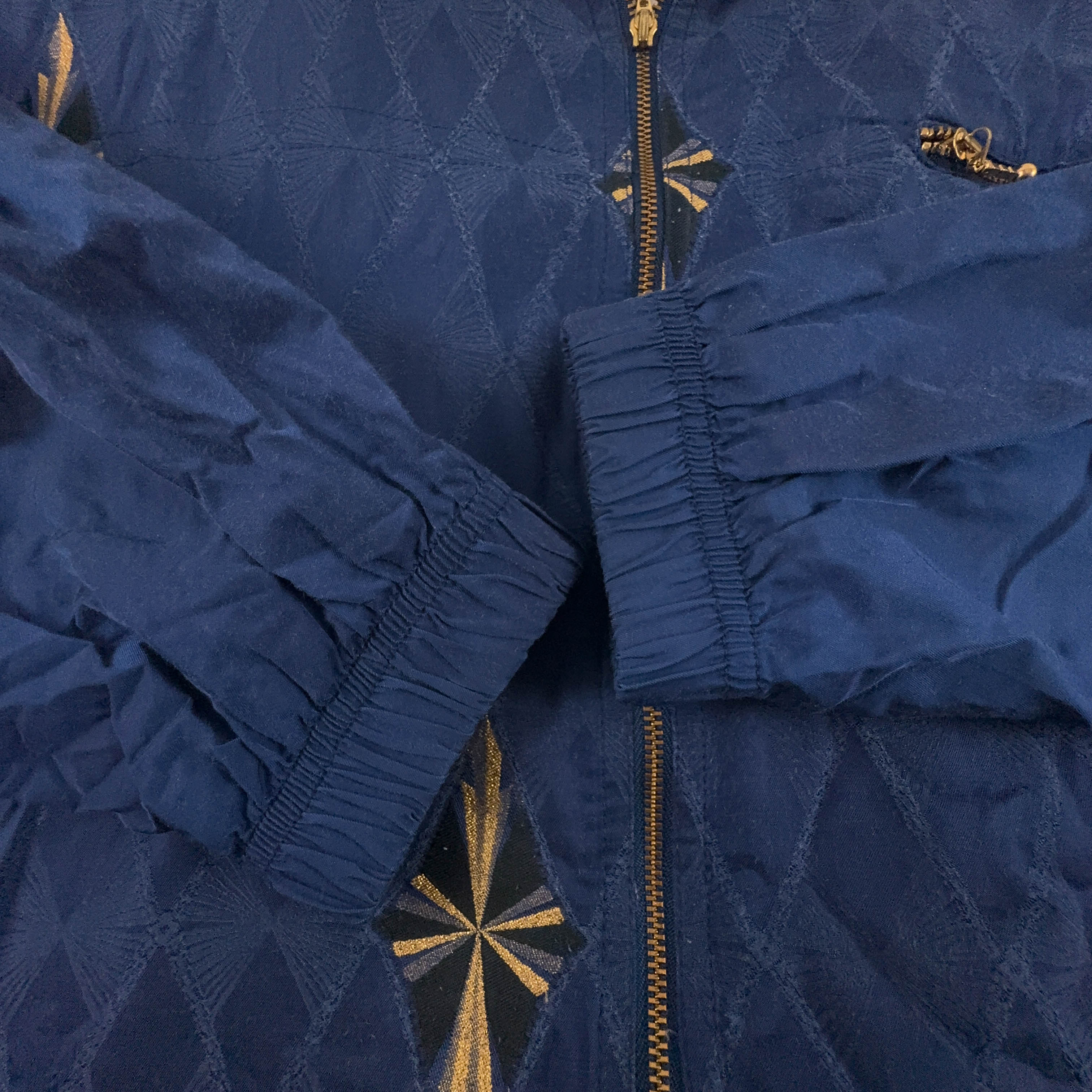 Giacca a vento Vintage blu e oro con ricami e zip anni 80 90 - Taglia 40 uomo