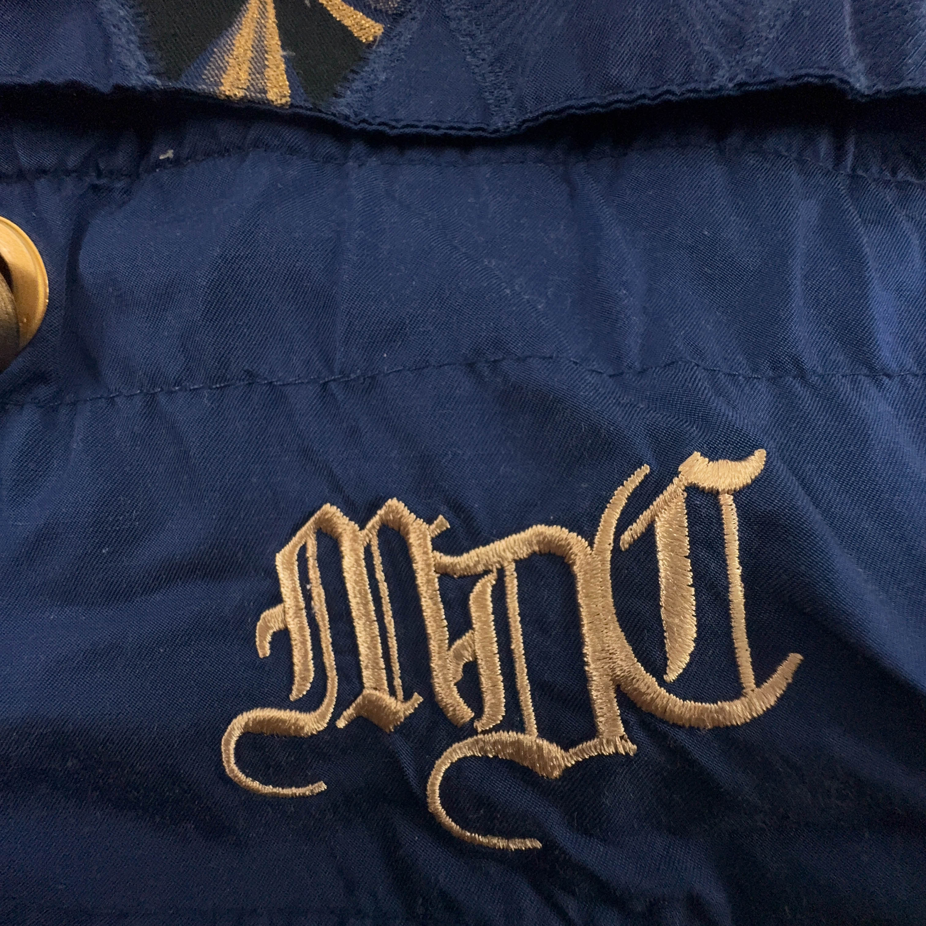 Giacca a vento Vintage blu e oro con ricami e zip anni 80 90 - Taglia 40 uomo