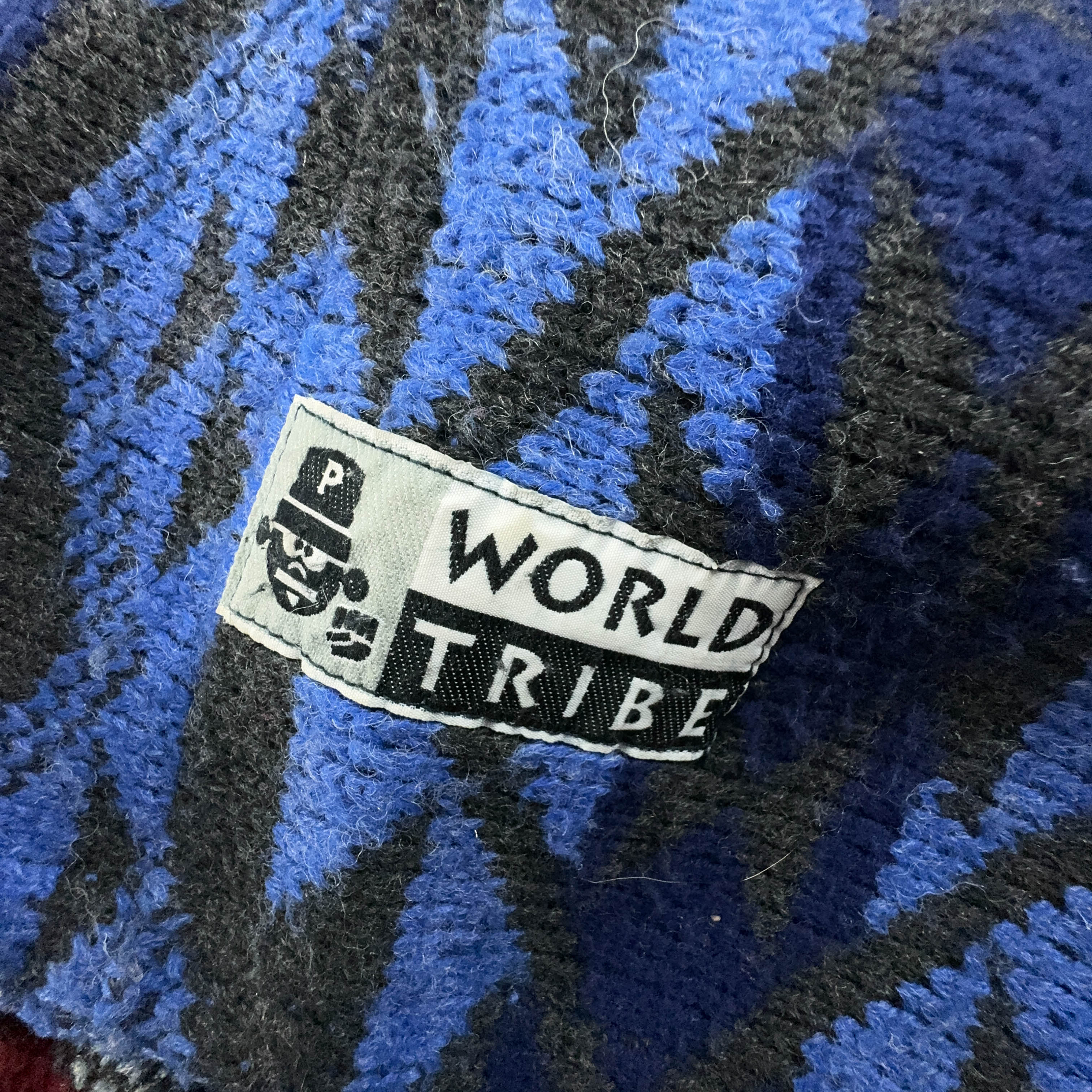 Vintage Blue and Red Patterned Wool Blend Zip Up Hooded Sweater - Men's XXL Size