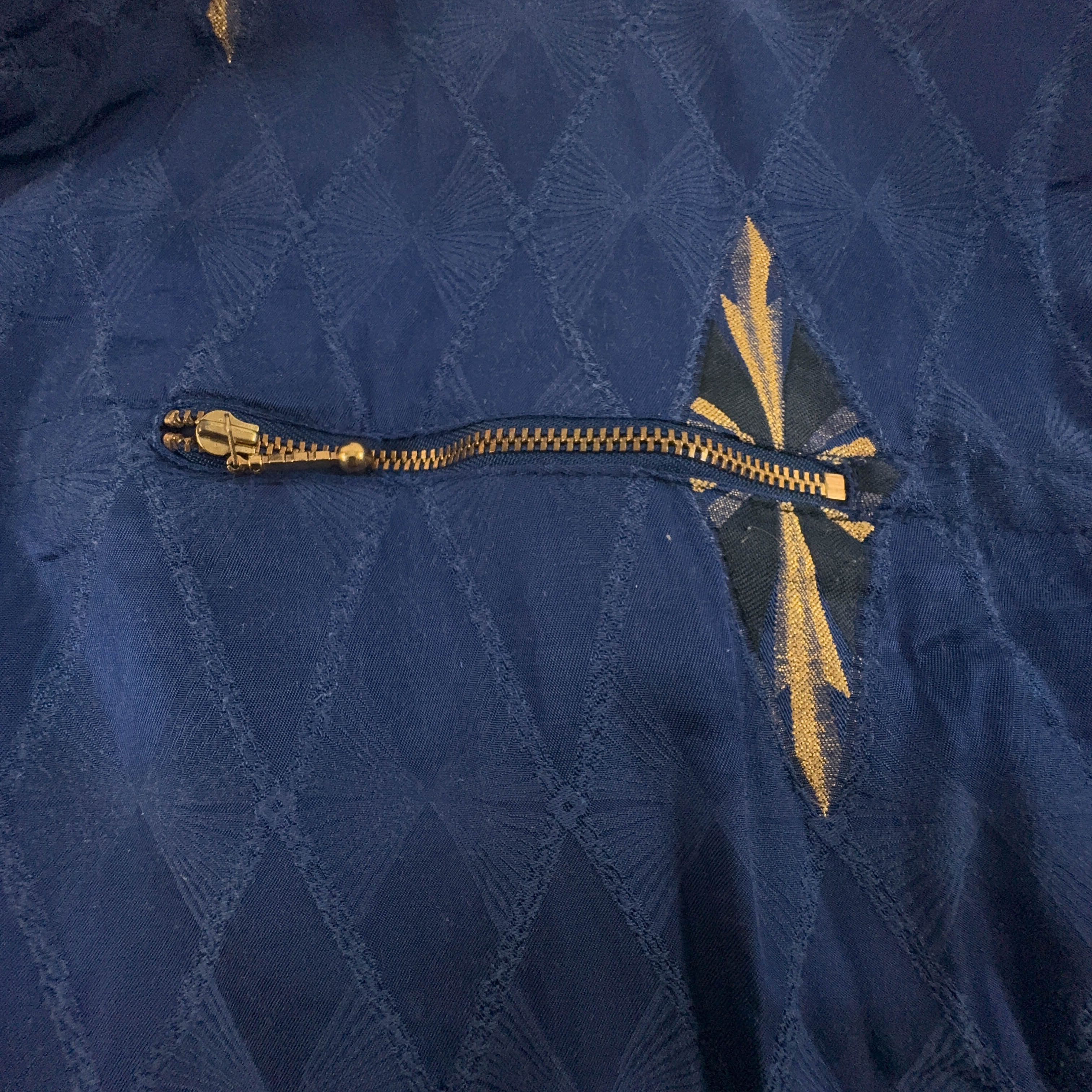Giacca a vento Vintage blu e oro con ricami e zip anni 80 90 - Taglia 40 uomo