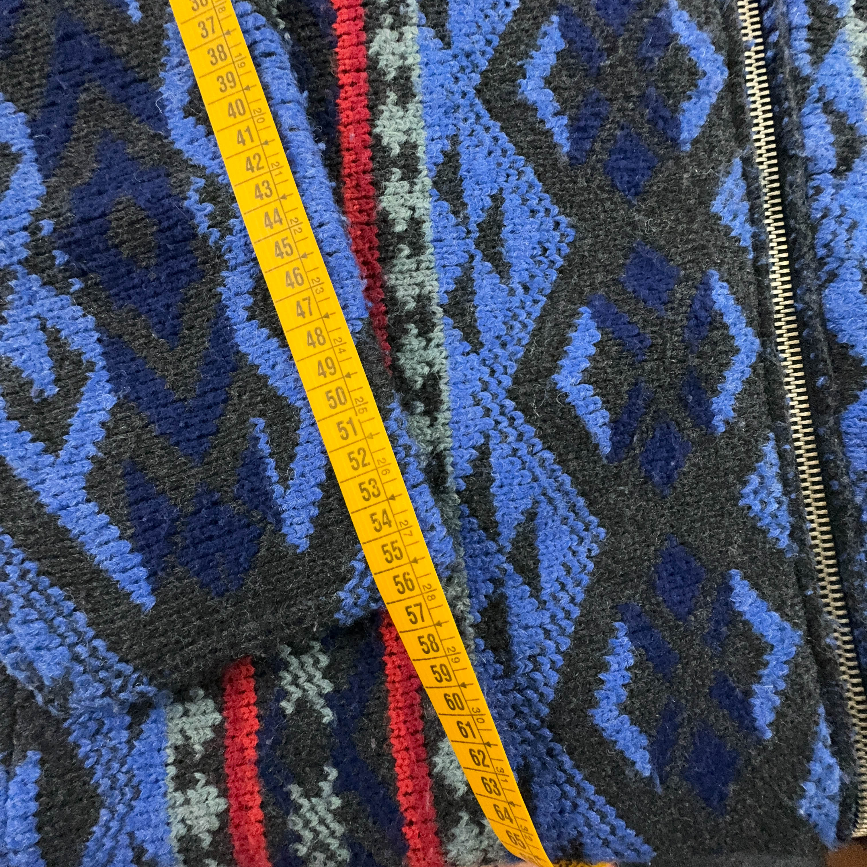 Vintage Blue and Red Patterned Wool Blend Zip Up Hooded Sweater - Men's XXL Size