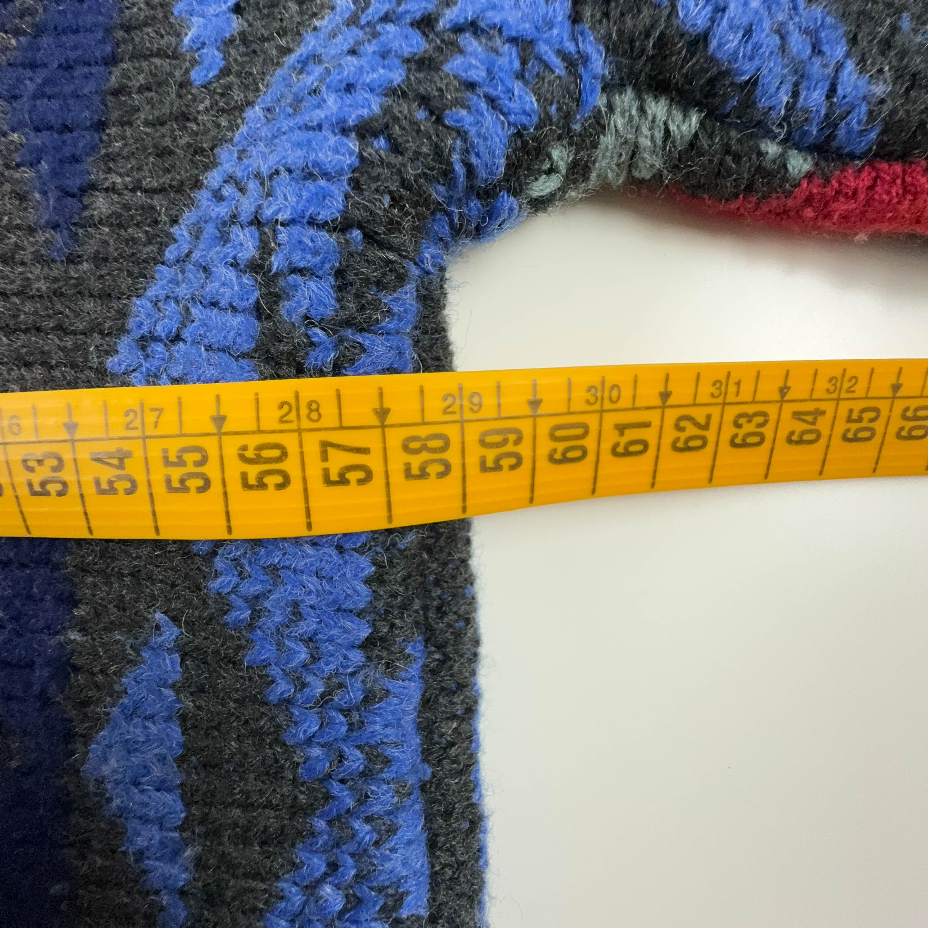 Vintage Blue and Red Patterned Wool Blend Zip Up Hooded Sweater - Men's XXL Size