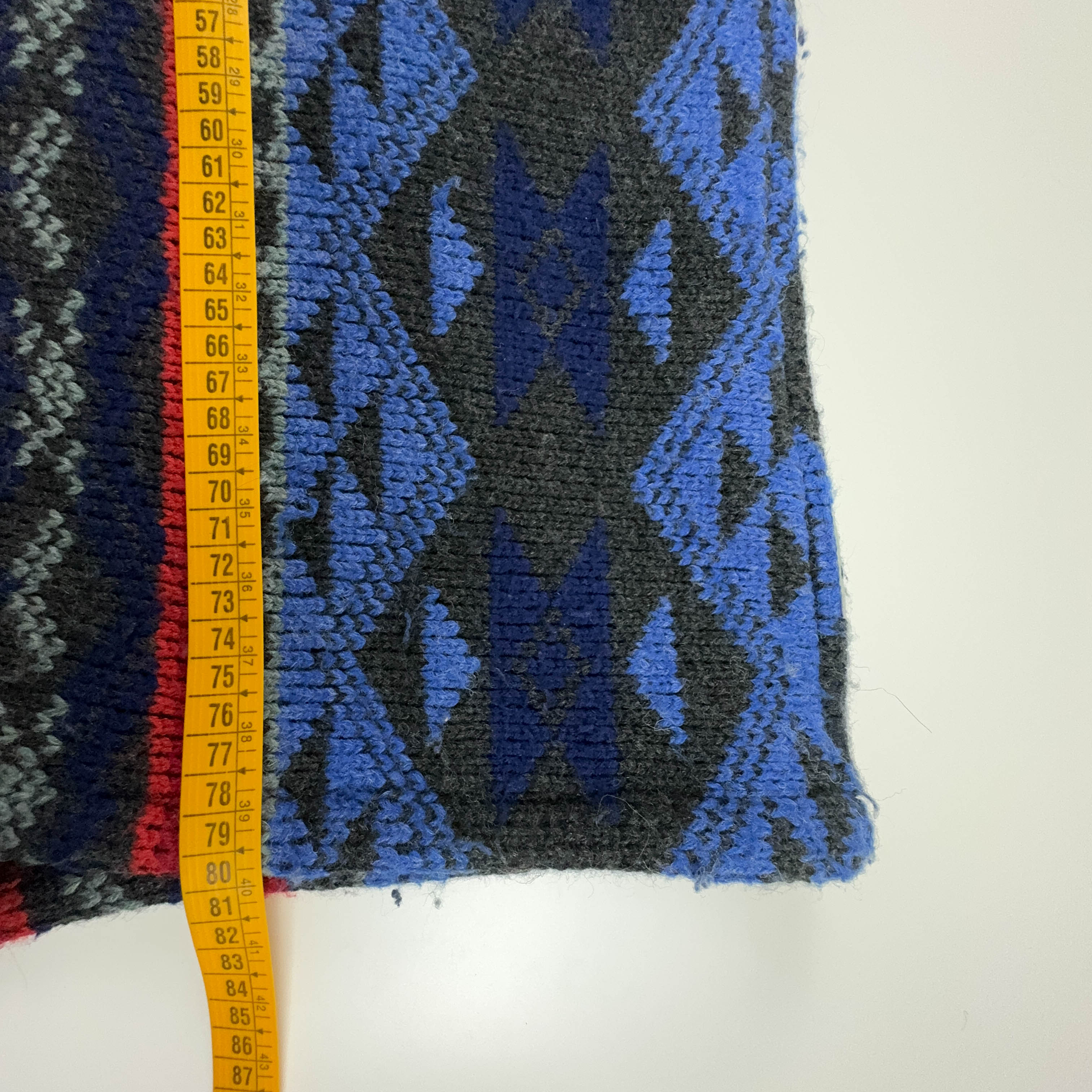 Vintage Blue and Red Patterned Wool Blend Zip Up Hooded Sweater - Men's XXL Size