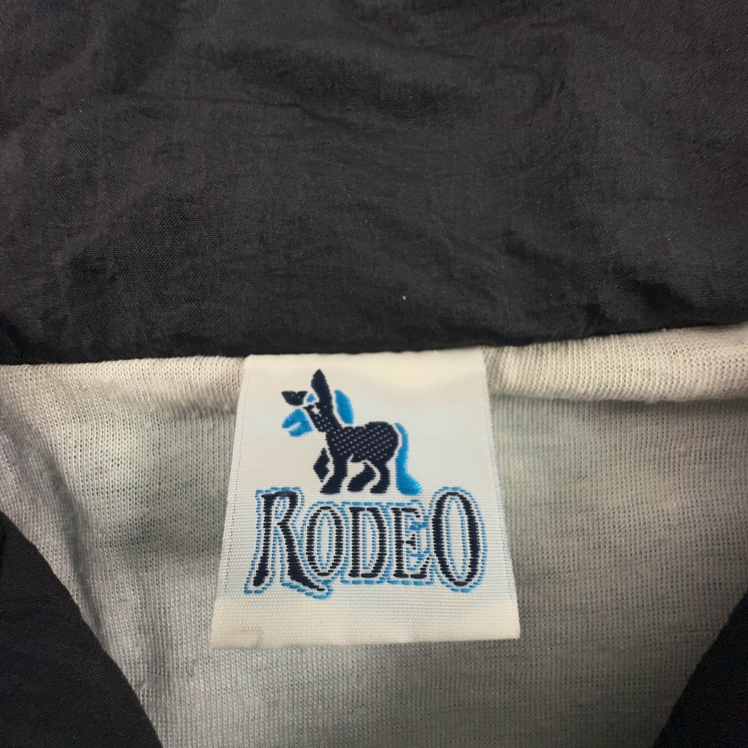 Giacca a vento Rodeo Vintage nera e azzurra a fantasia anni 80 90 - Taglia 40/42 uomo