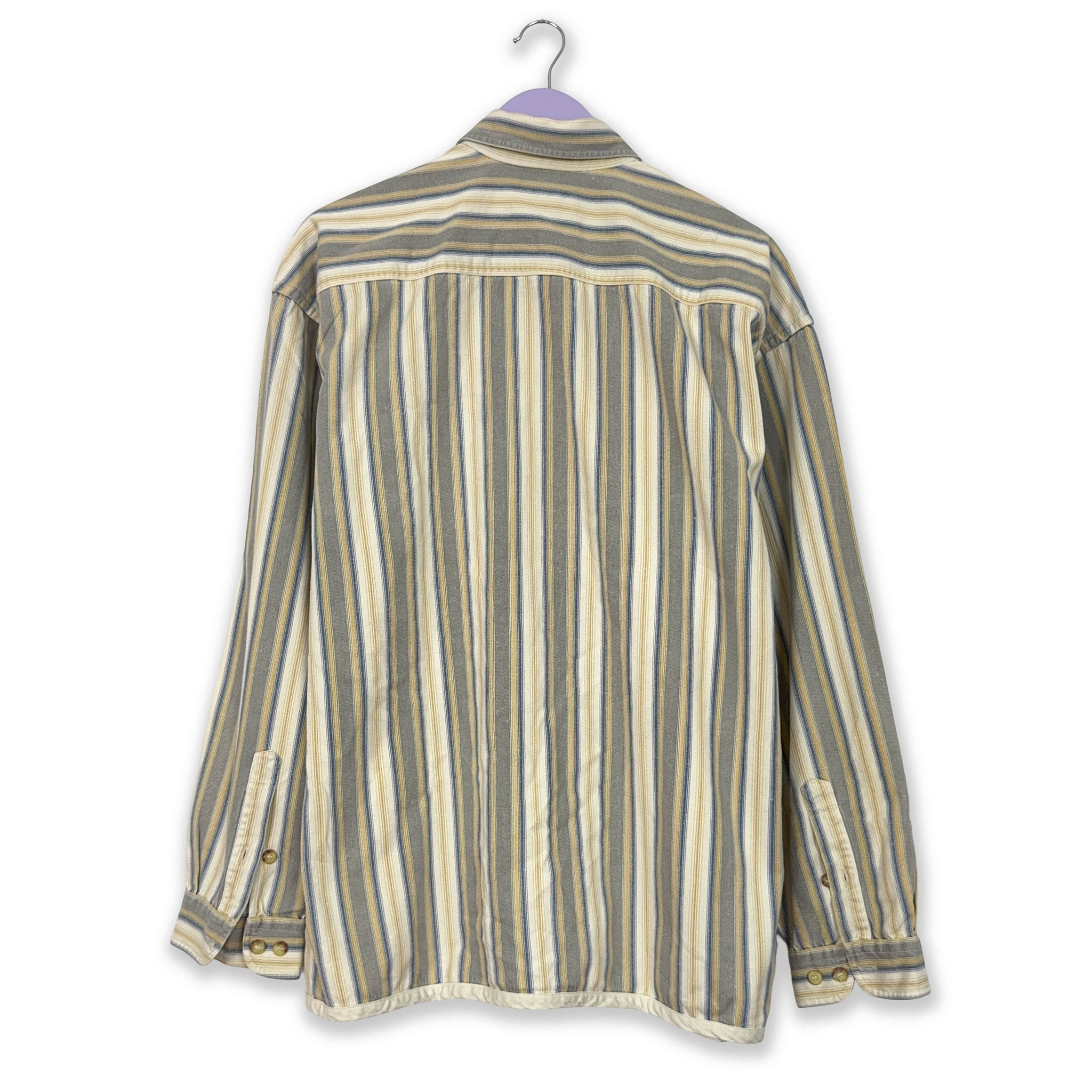 Camicia Vintage invernale beige e grigia a righe - Taglia XL uomo