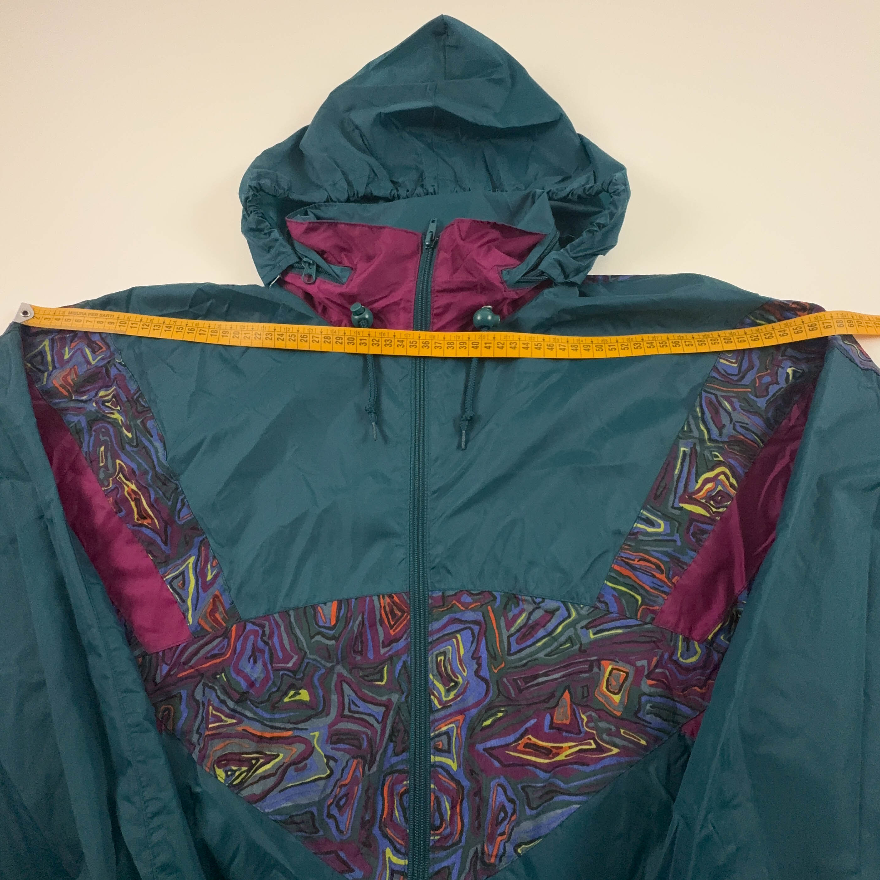 Giacca a vento Vintage impermeabile verde con cappuccio anni 80 90 - Taglia M uomo