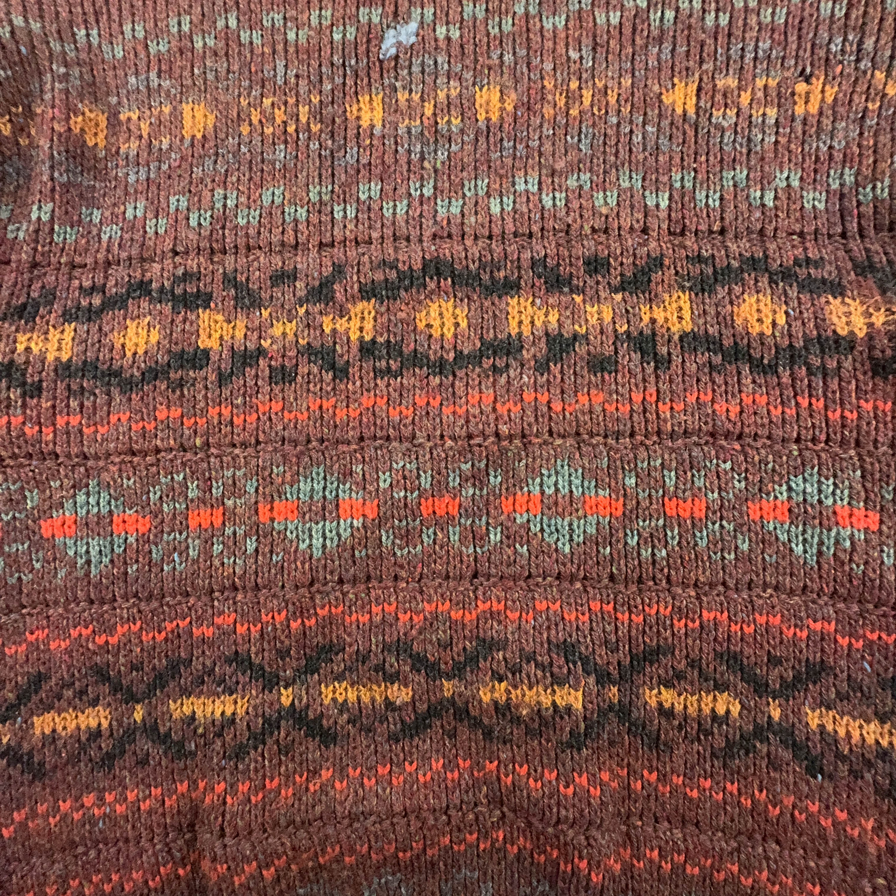 Vintage Brown 100% Wool Crew Neck Patterned Sweater - Size L/XL Men