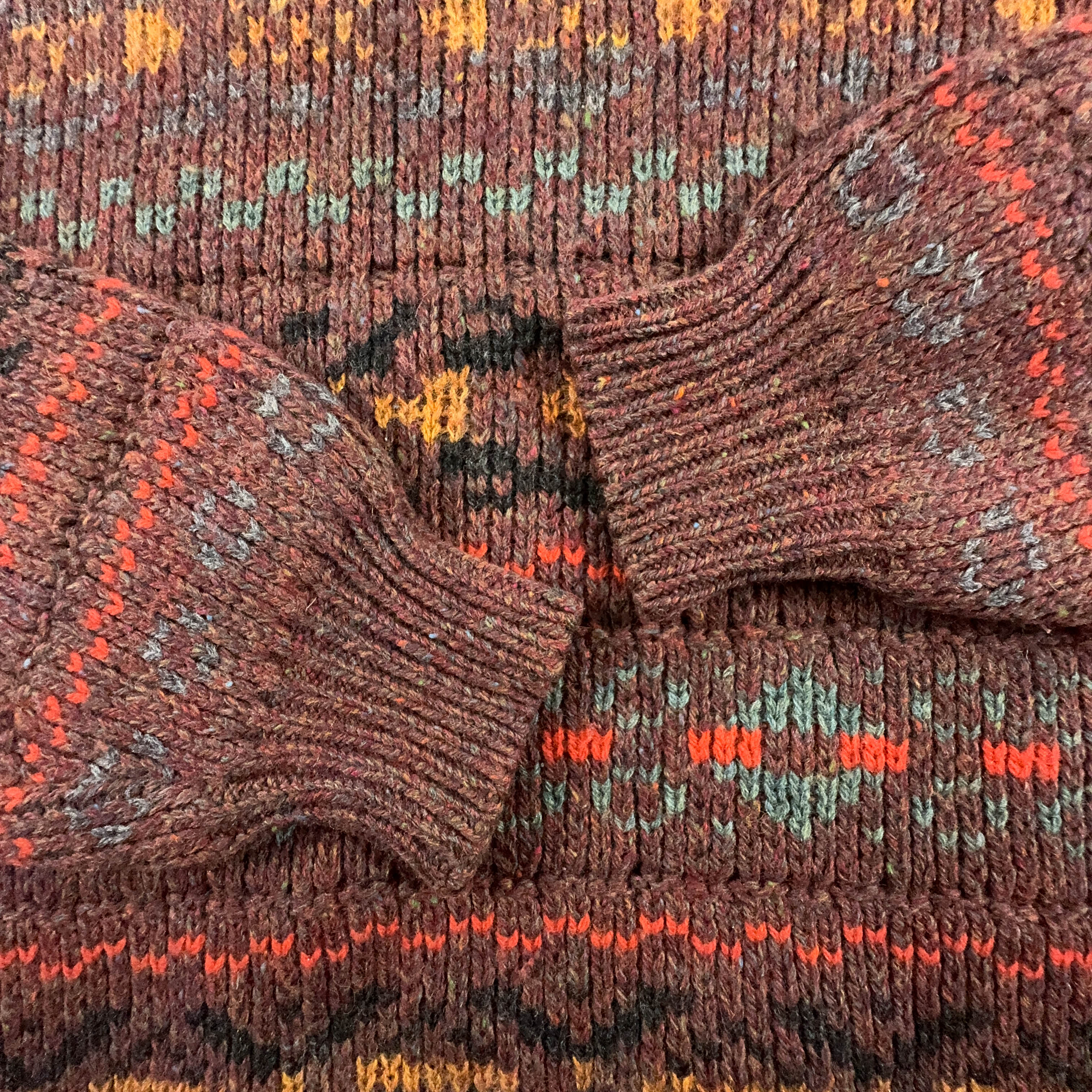 Vintage Brown 100% Wool Crew Neck Patterned Sweater - Size L/XL Men