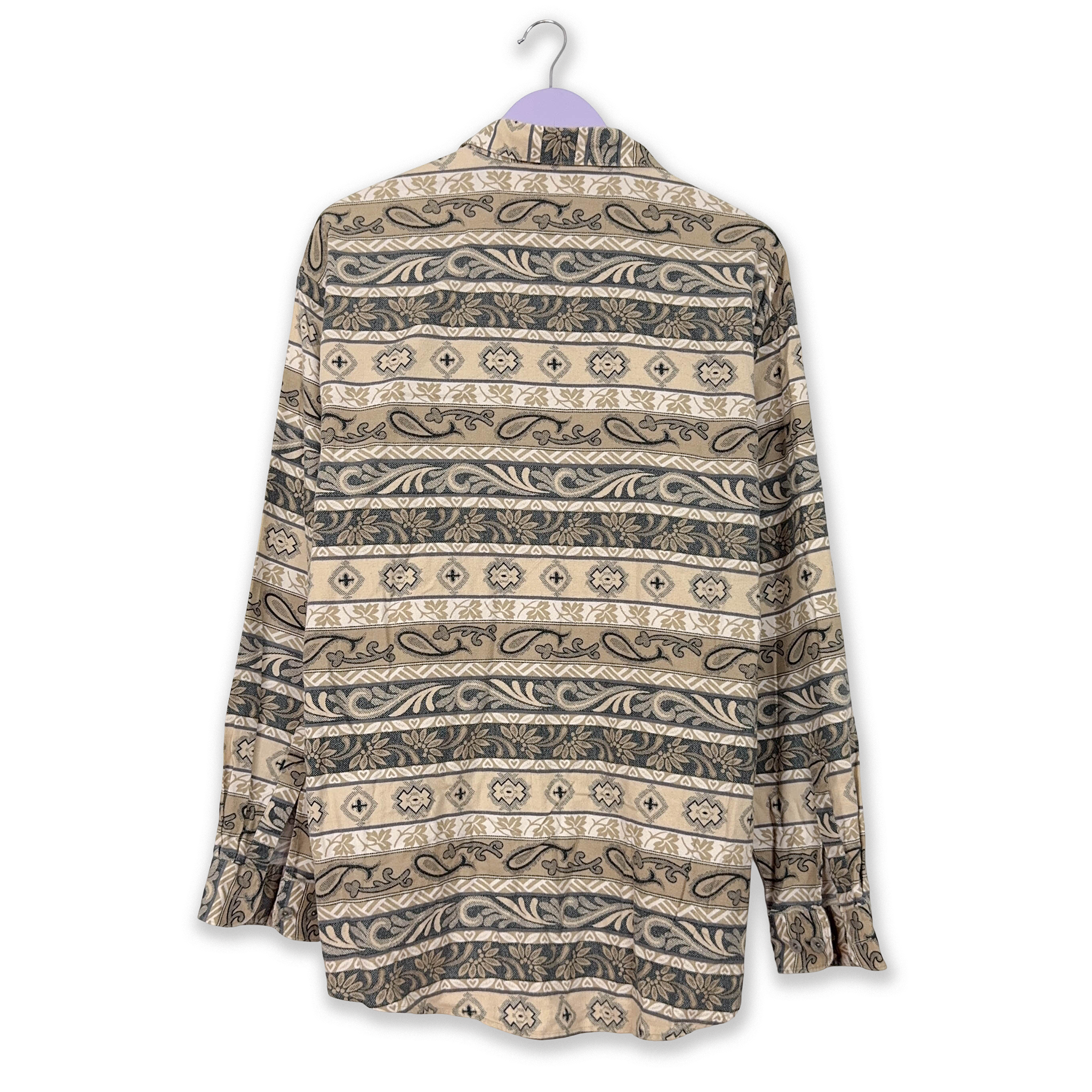 Camicia Vintage invernale marrone e beige a fantasia astratta - Taglia L/XL uomo