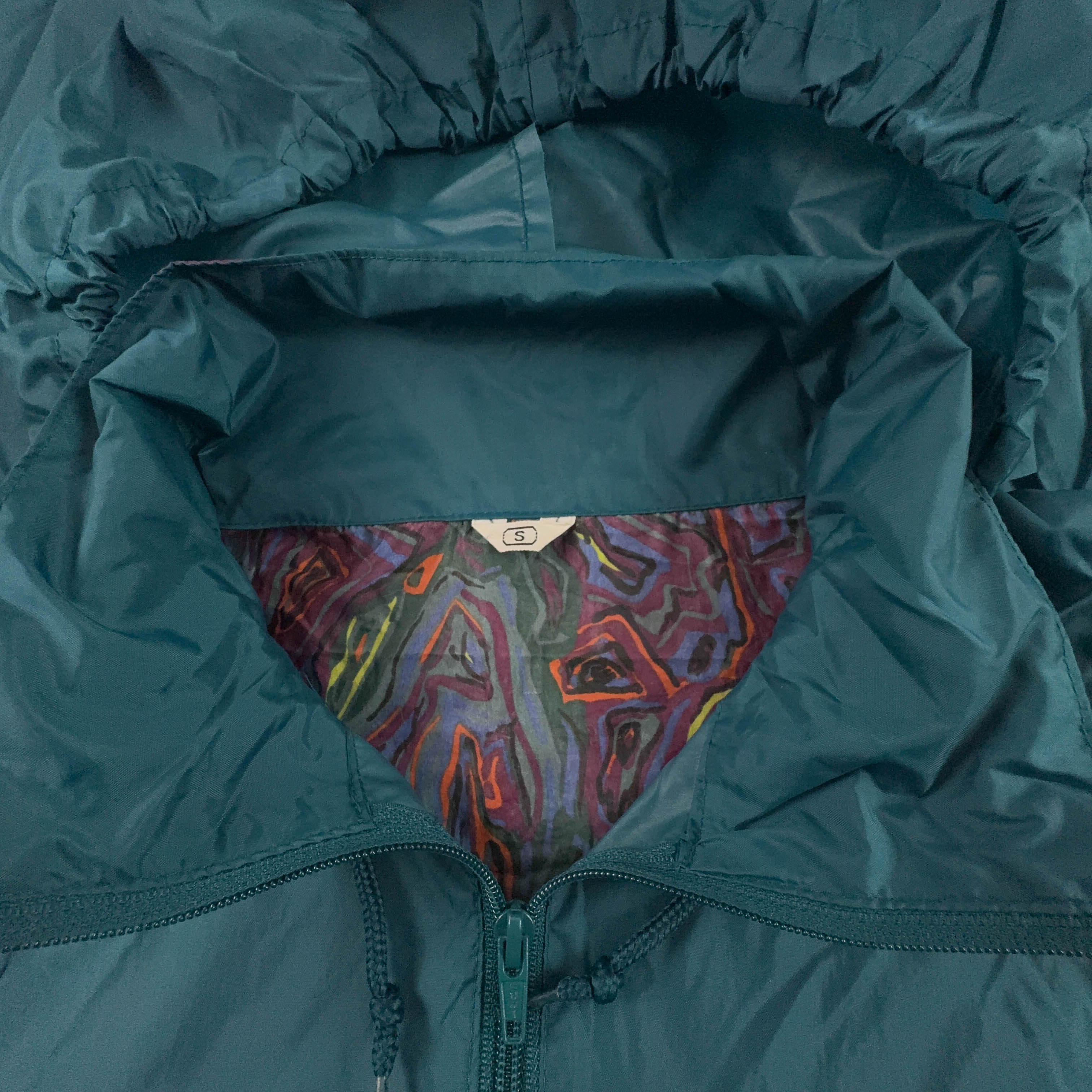 Giacca a vento Vintage impermeabile verde con cappuccio anni 80 90 - Taglia M uomo