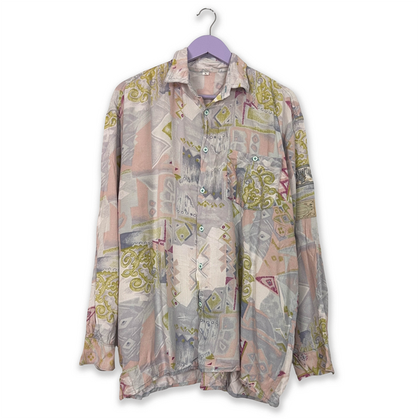 Multicolored Vintage Shirt with Abstract Pattern - Men's Size L/XL