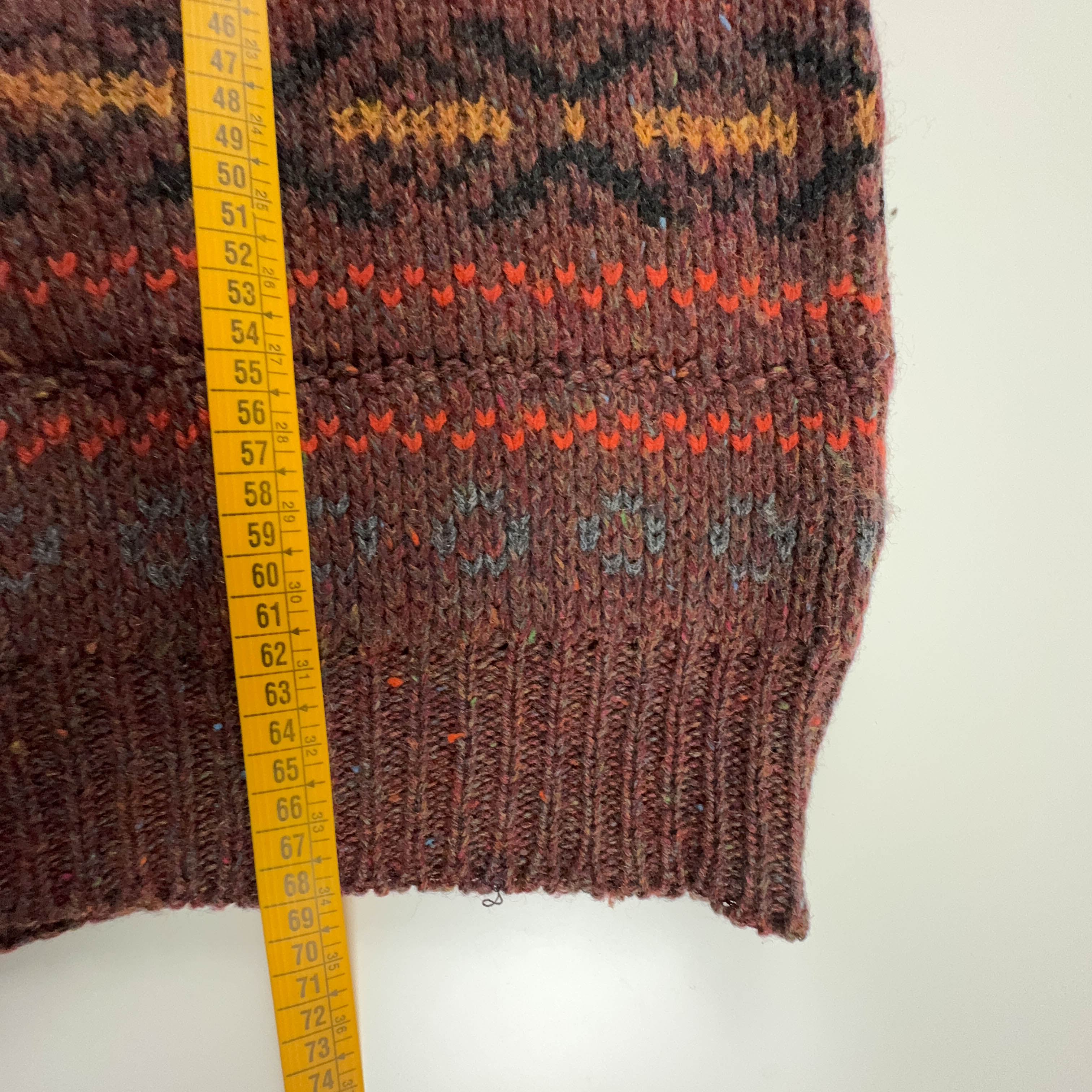 Vintage Brown 100% Wool Crew Neck Patterned Sweater - Size L/XL Men