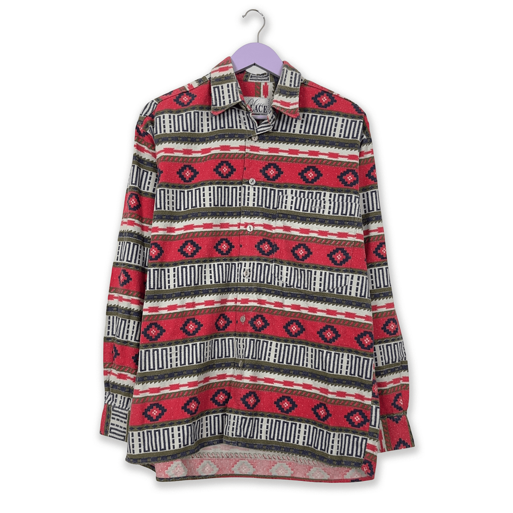 Camicia Vintage rossa a righe a fantasia geometrica astratta - Taglia L uomo