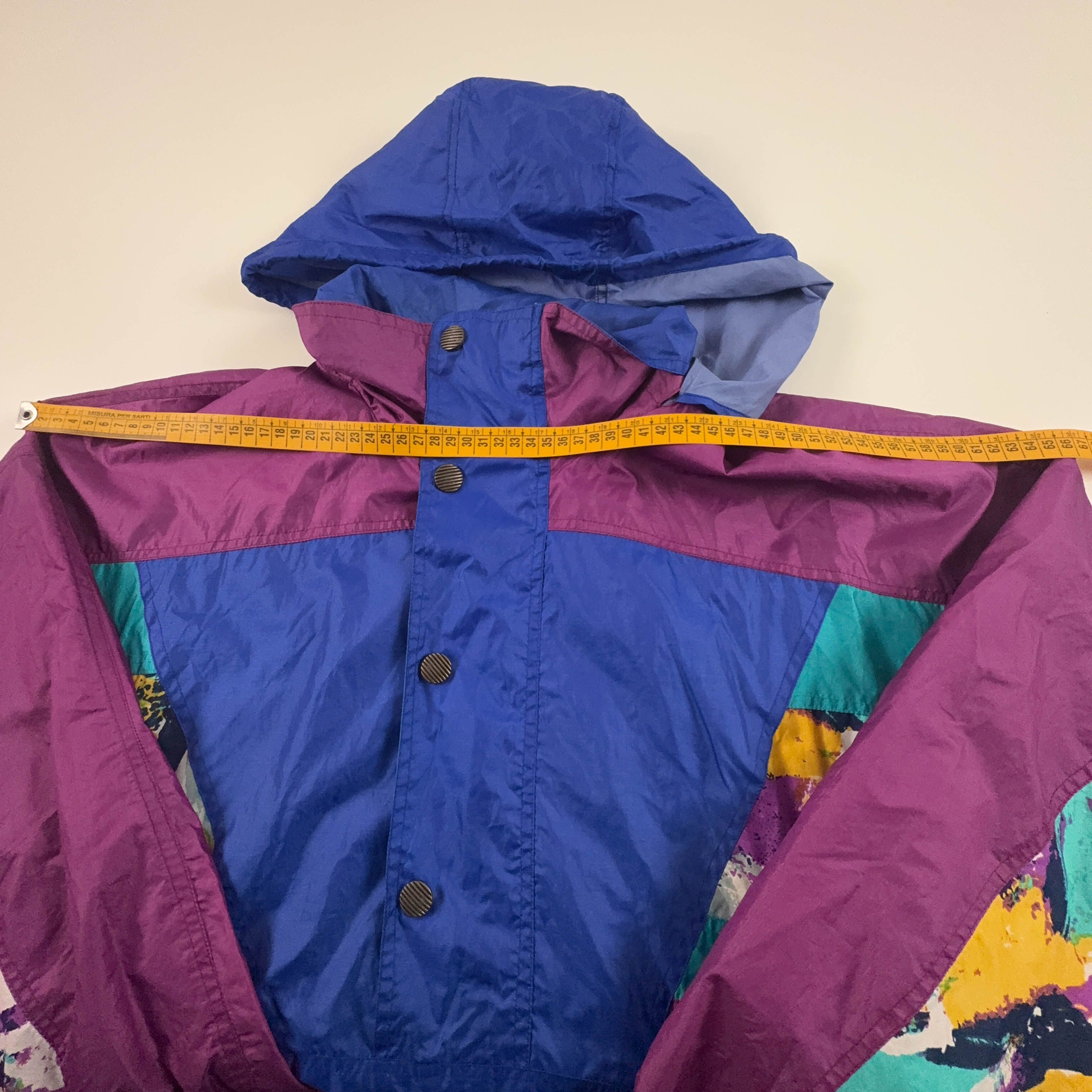 Giacca a vento Vintage impermeabile multicolore quarter zip anni 80 90 - Taglia M uomo