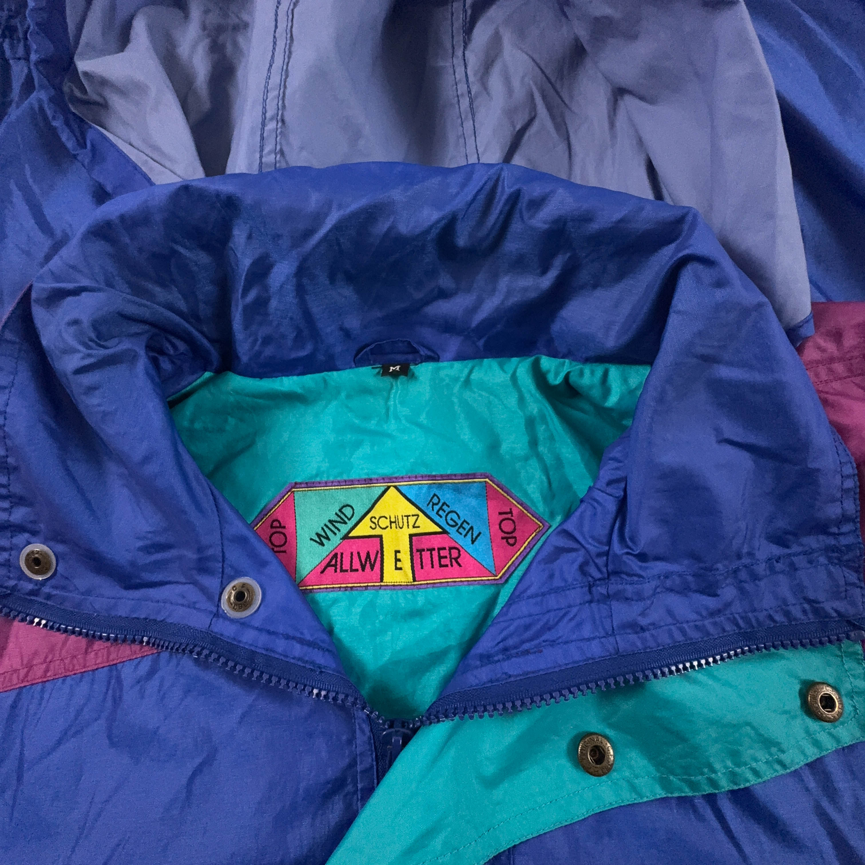 Giacca a vento Vintage impermeabile multicolore quarter zip anni 80 90 - Taglia M uomo