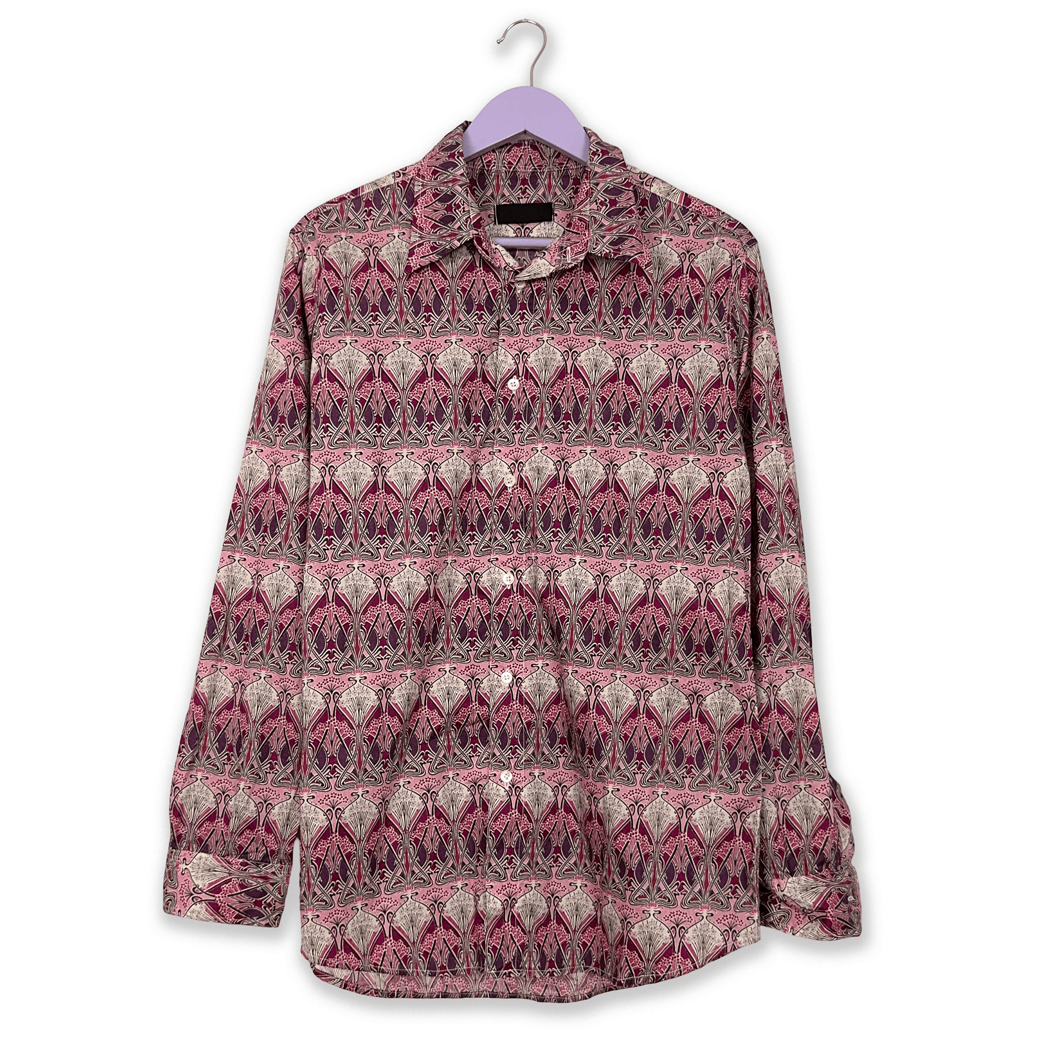 Camicia Vintage rosa a fantasia astratta geometrica - Taglia M uomo