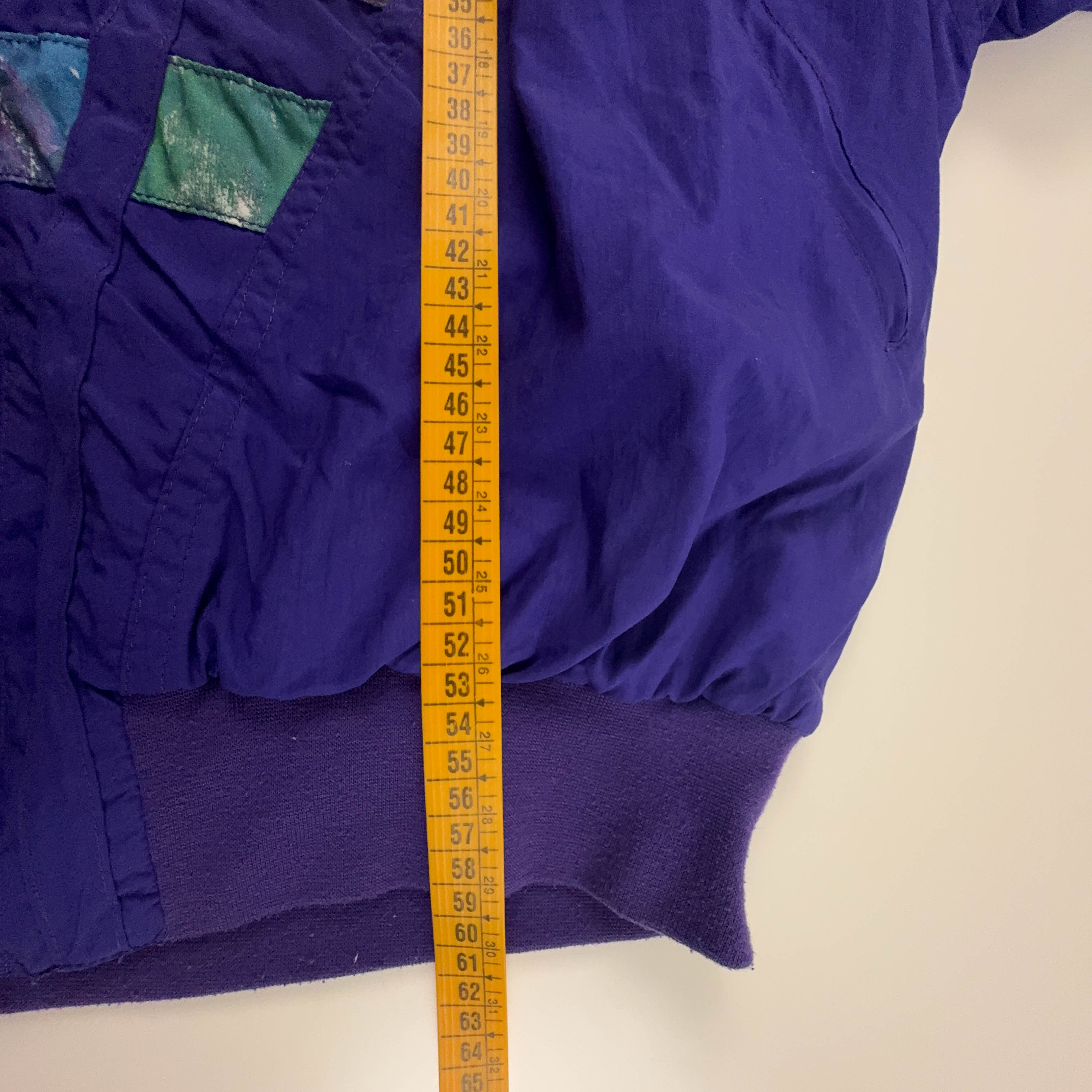 Giacca a vento Vintage viola a fantasia multicolore anni 80 90 - Taglia XS/S uomo
