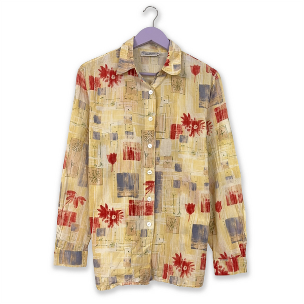 Vintage beige shirt with multicolored abstract pattern - Size D44 M men