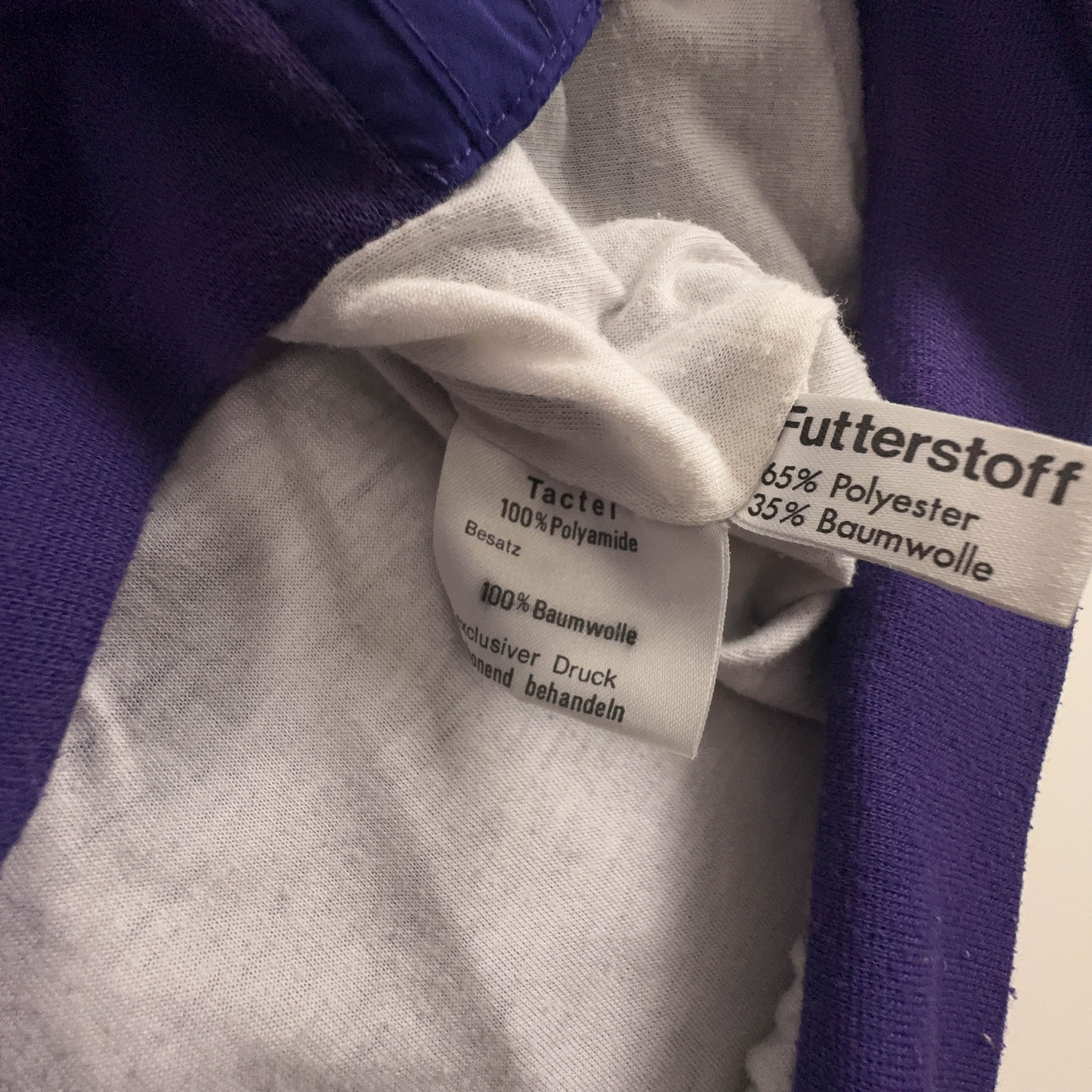 Giacca a vento Vintage viola a fantasia multicolore anni 80 90 - Taglia XS/S uomo