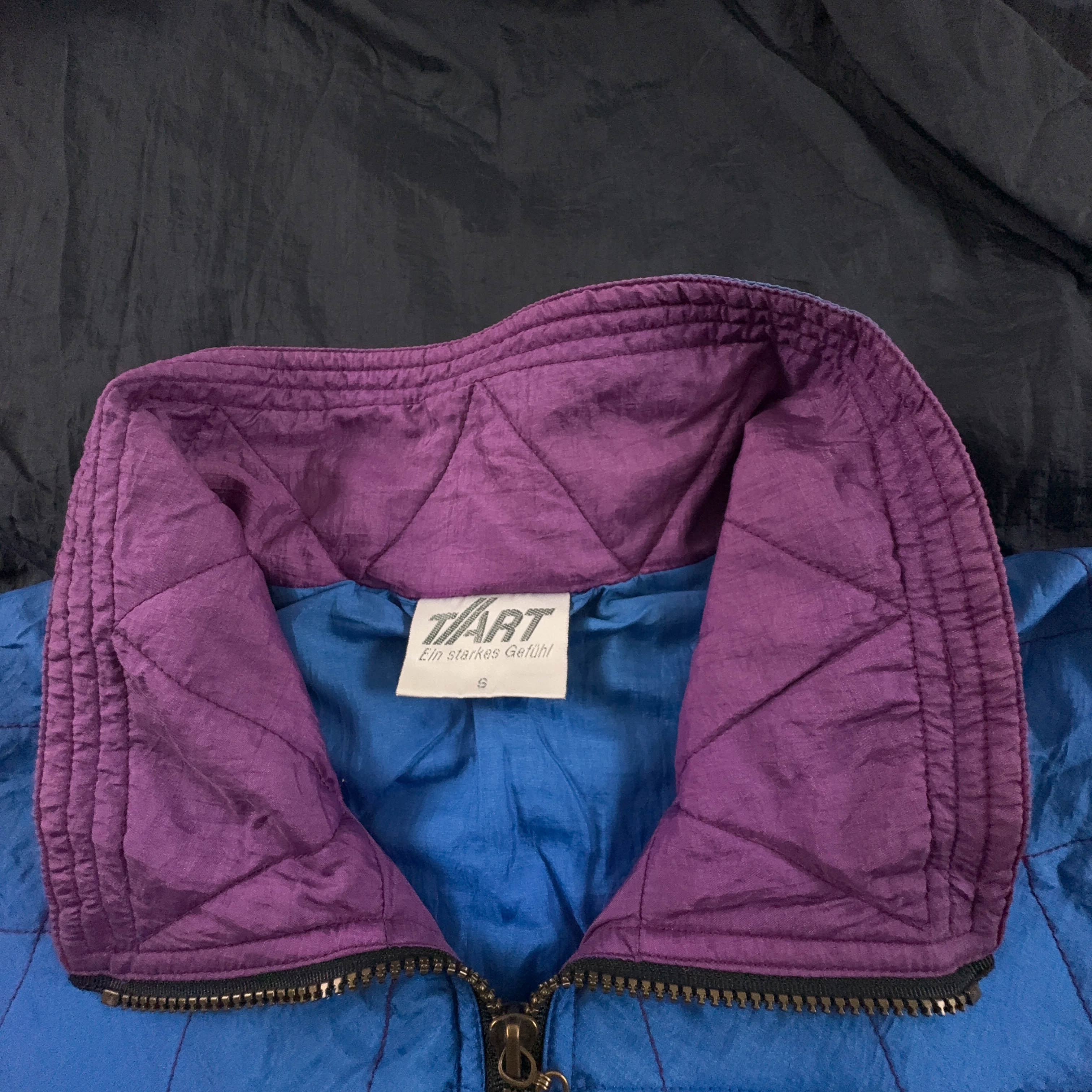Giacca a vento Vintage blu viola e nera con zip e ricamo anni 80 90 - Taglia S/M uomo
