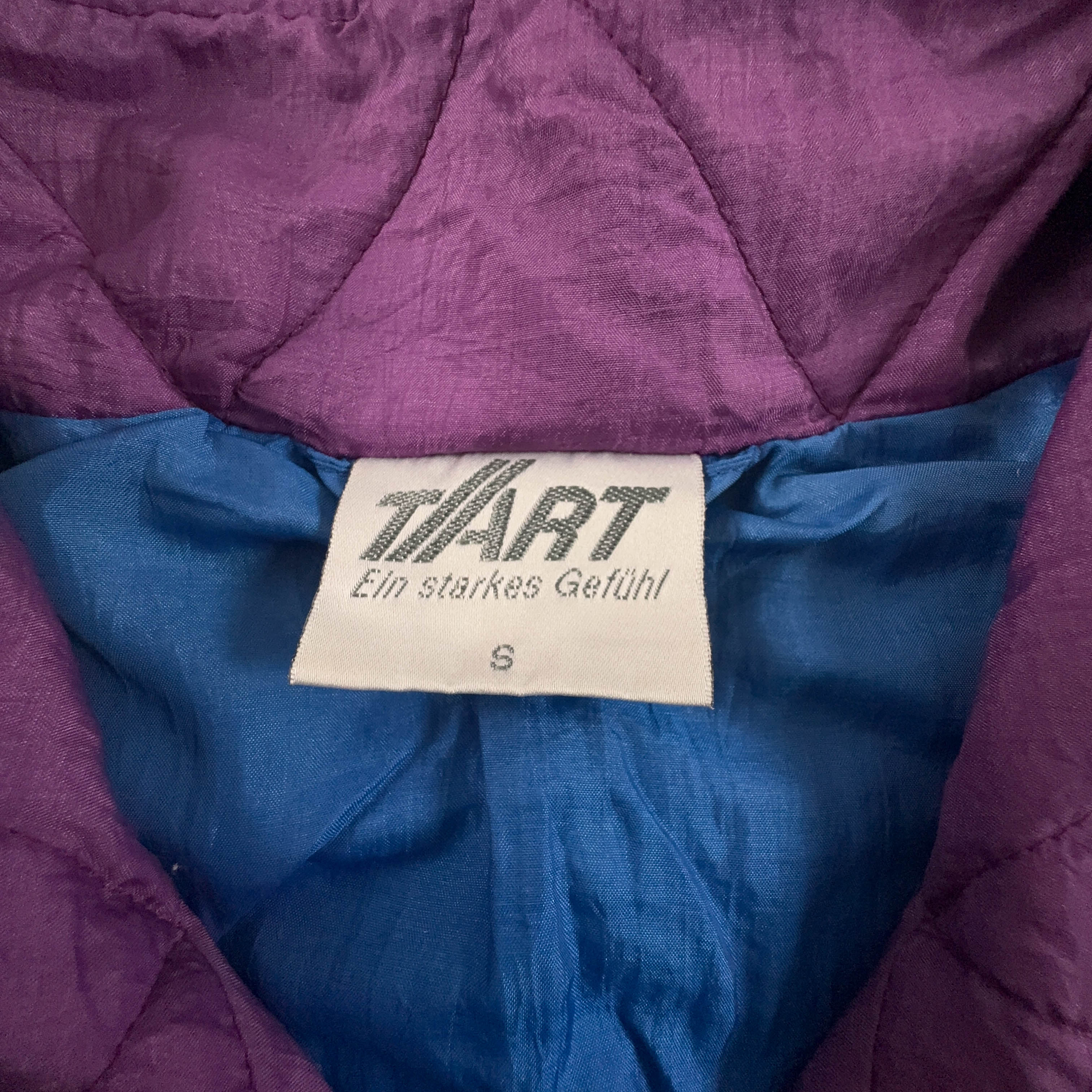 Giacca a vento Vintage blu viola e nera con zip e ricamo anni 80 90 - Taglia S/M uomo
