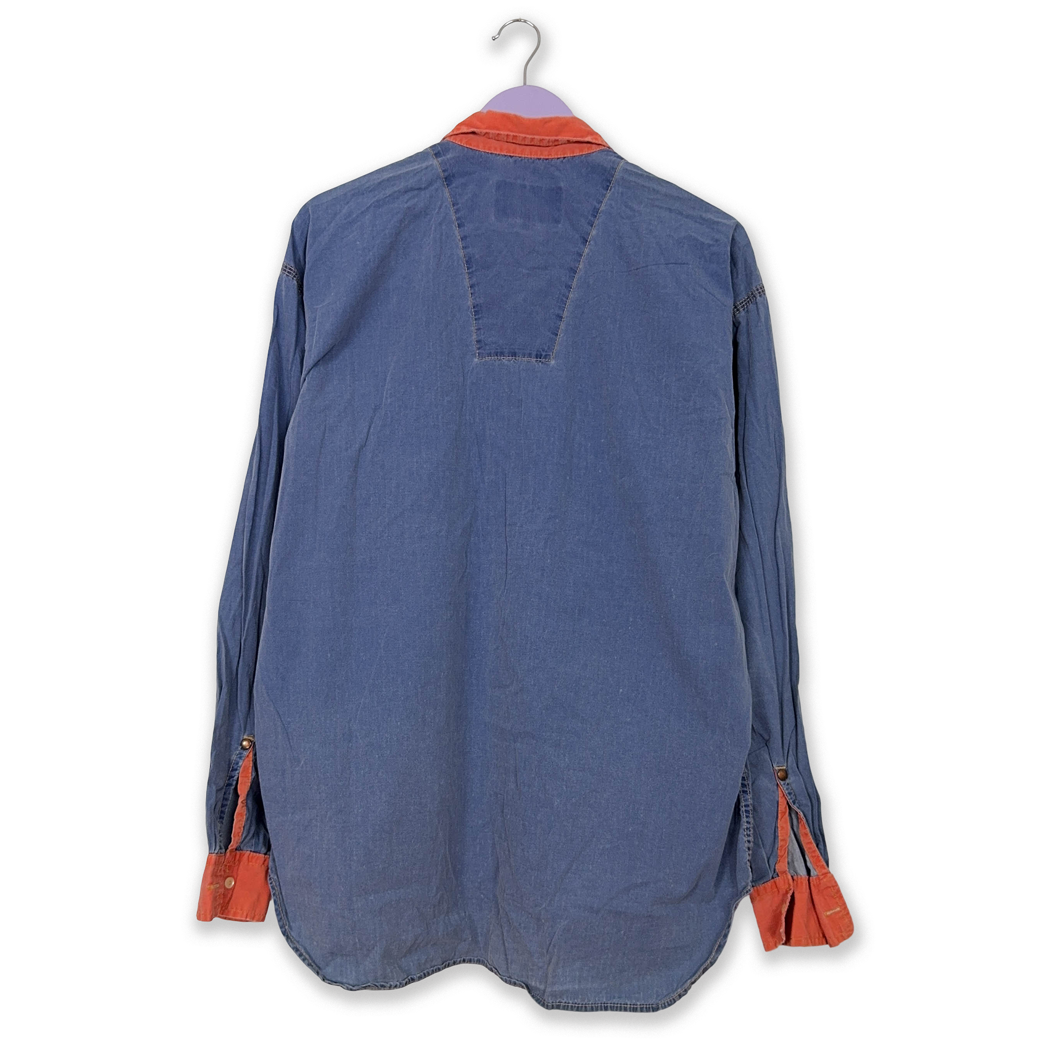 Camicia Replay Vintage in denim blu e gialla - Taglia XL uomo