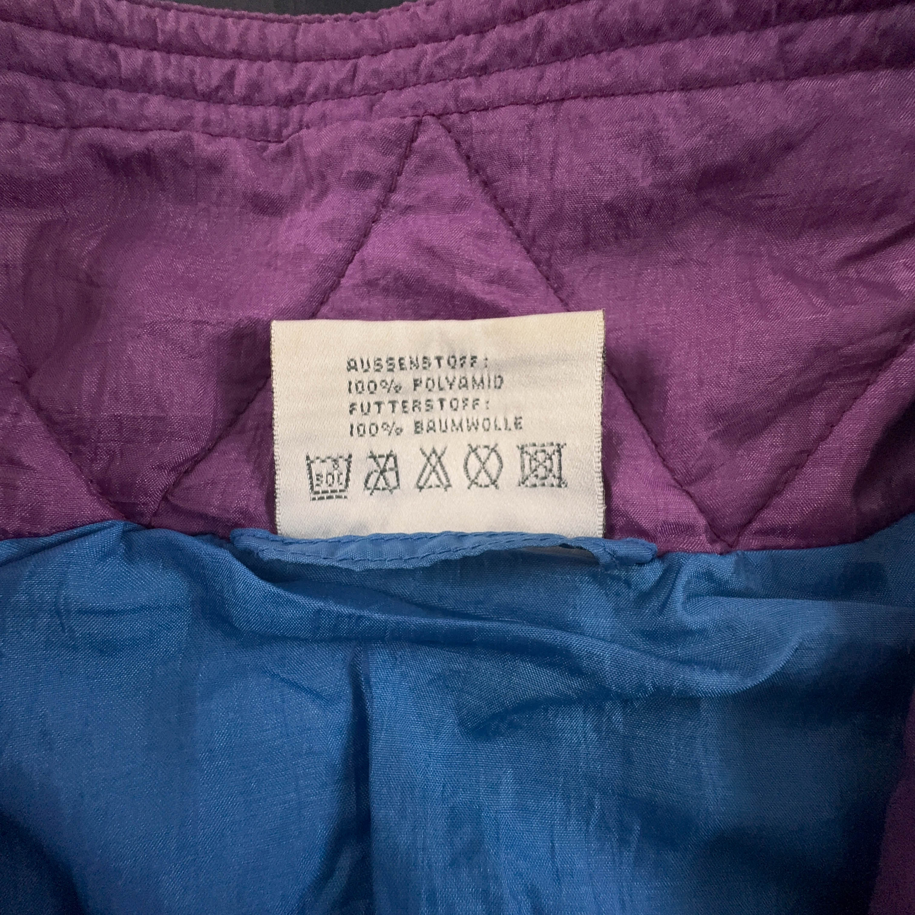 Giacca a vento Vintage blu viola e nera con zip e ricamo anni 80 90 - Taglia S/M uomo