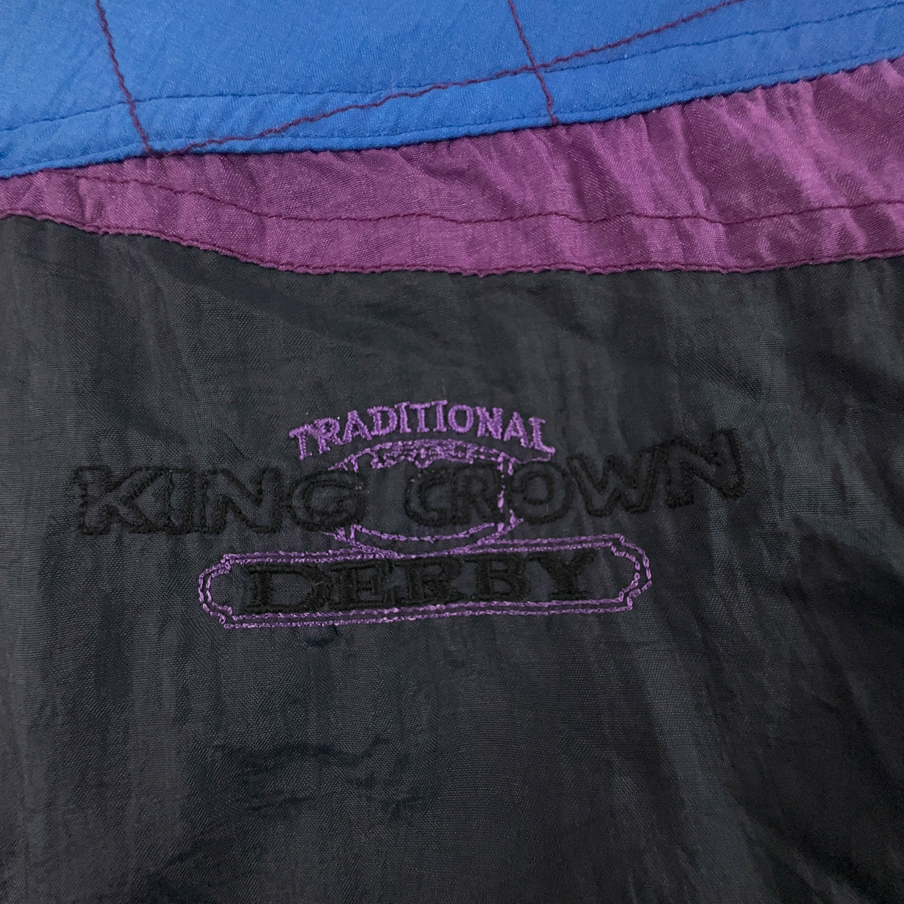 Giacca a vento Vintage blu viola e nera con zip e ricamo anni 80 90 - Taglia S/M uomo