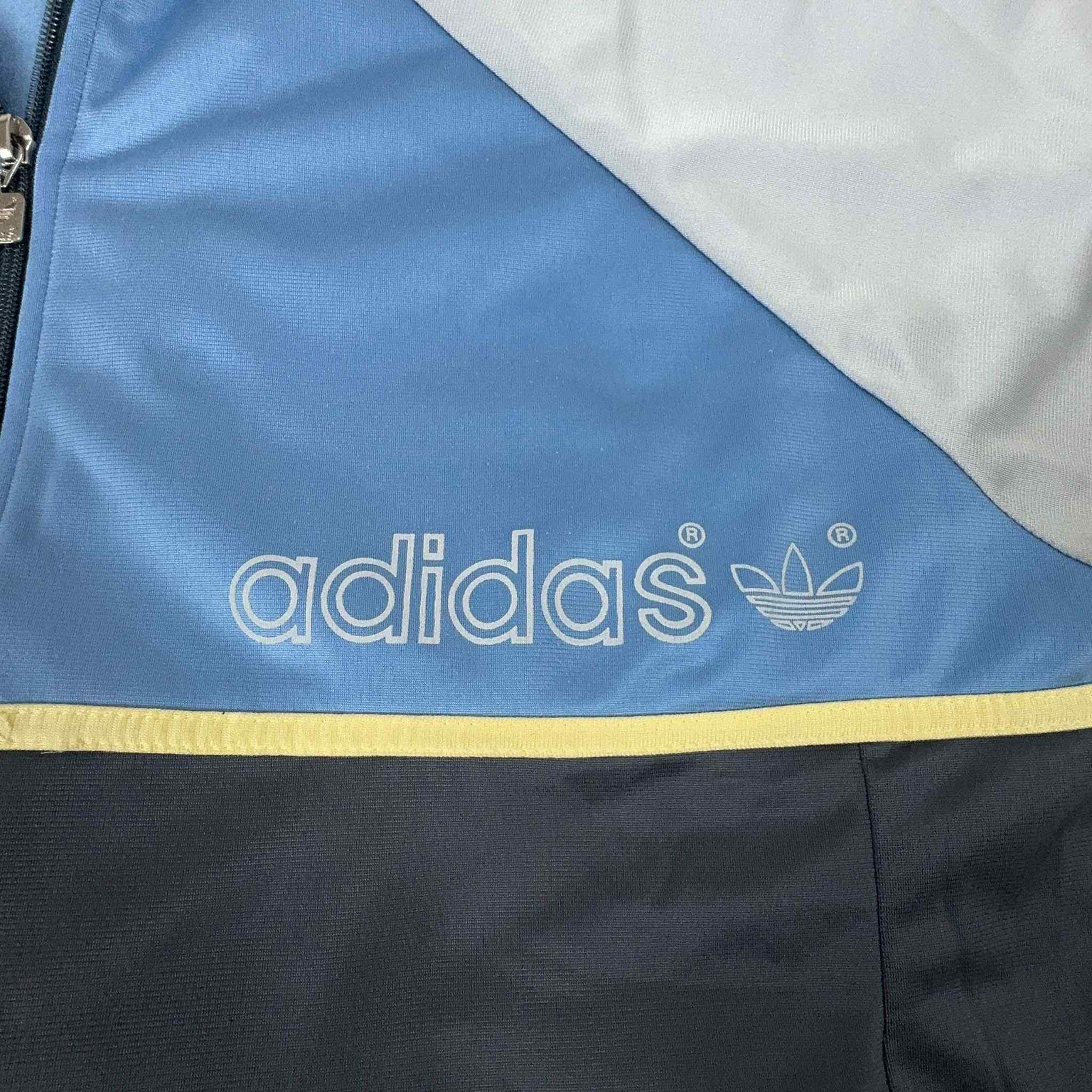 Adidas Vintage 90's Grey & Blue Zip Up Hoodie - Men's Size L/XL