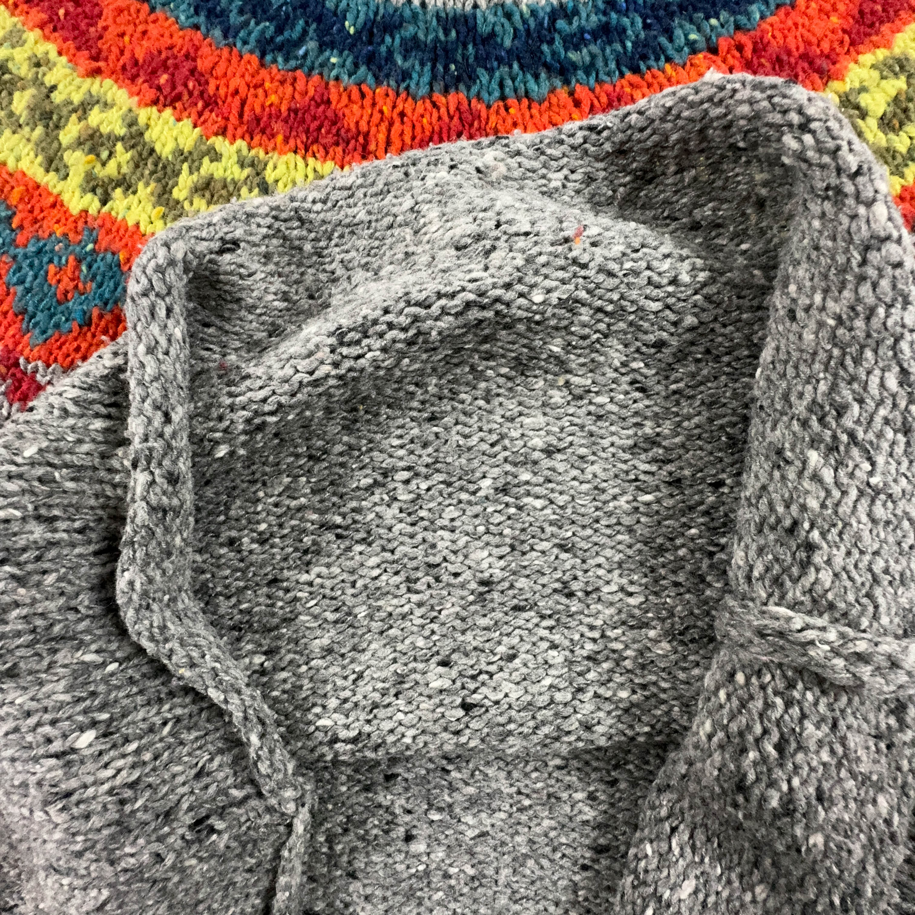 Vintage Handmade 100% Wool Grey Striped Sweater - Size L Women