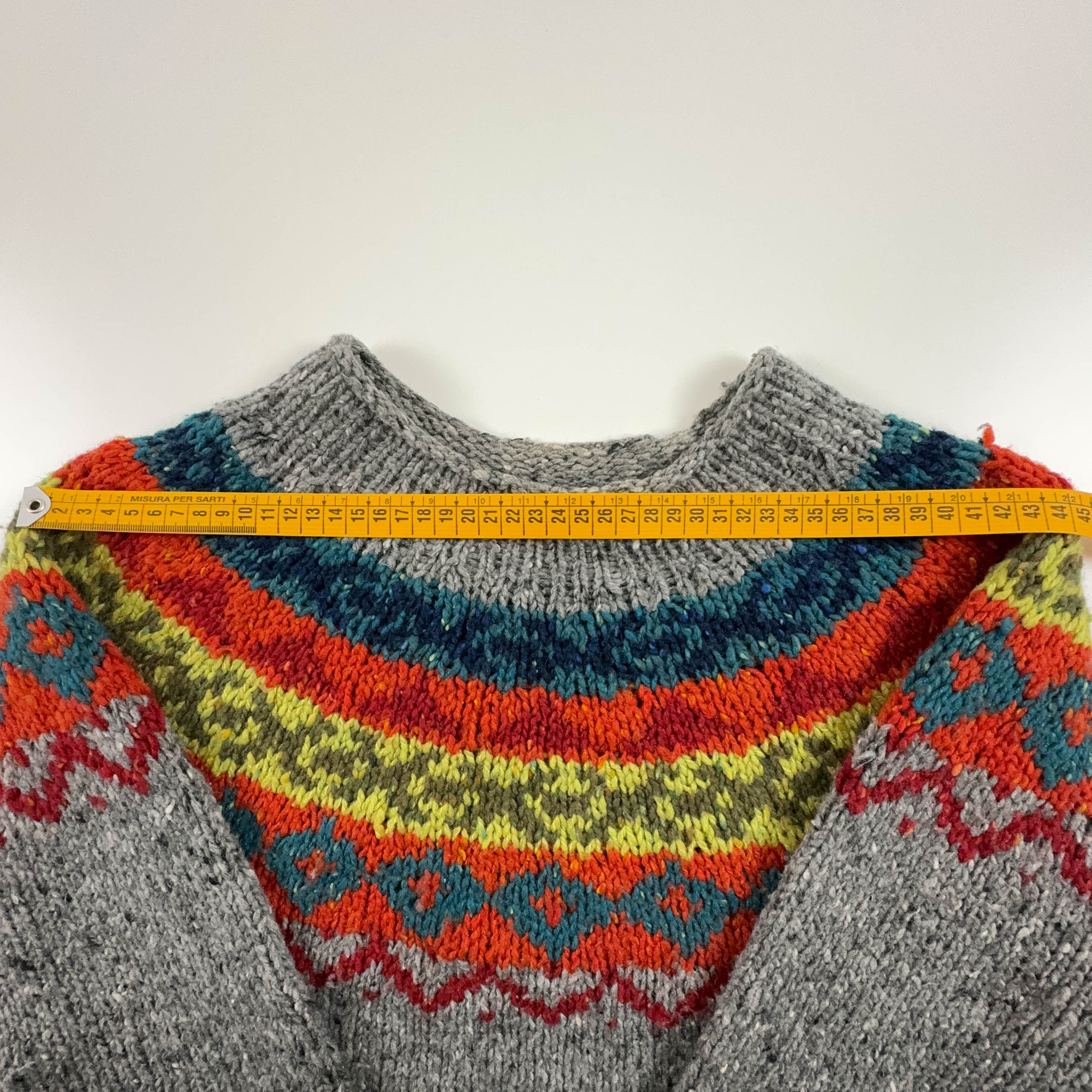 Vintage Handmade 100% Wool Grey Striped Sweater - Size L Women