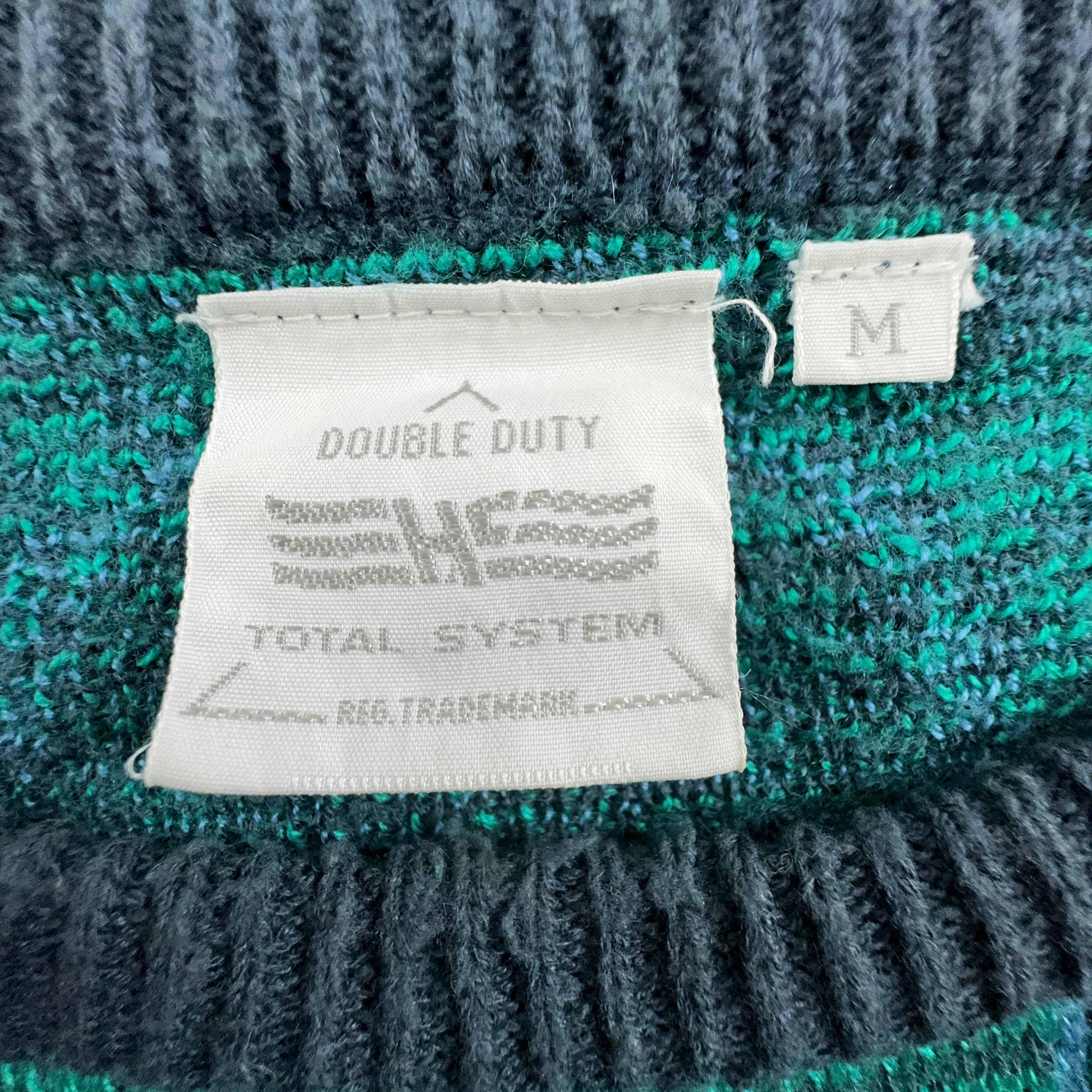 Vintage 30% cotton blue and green geometric pattern crew neck sweater - Size L men