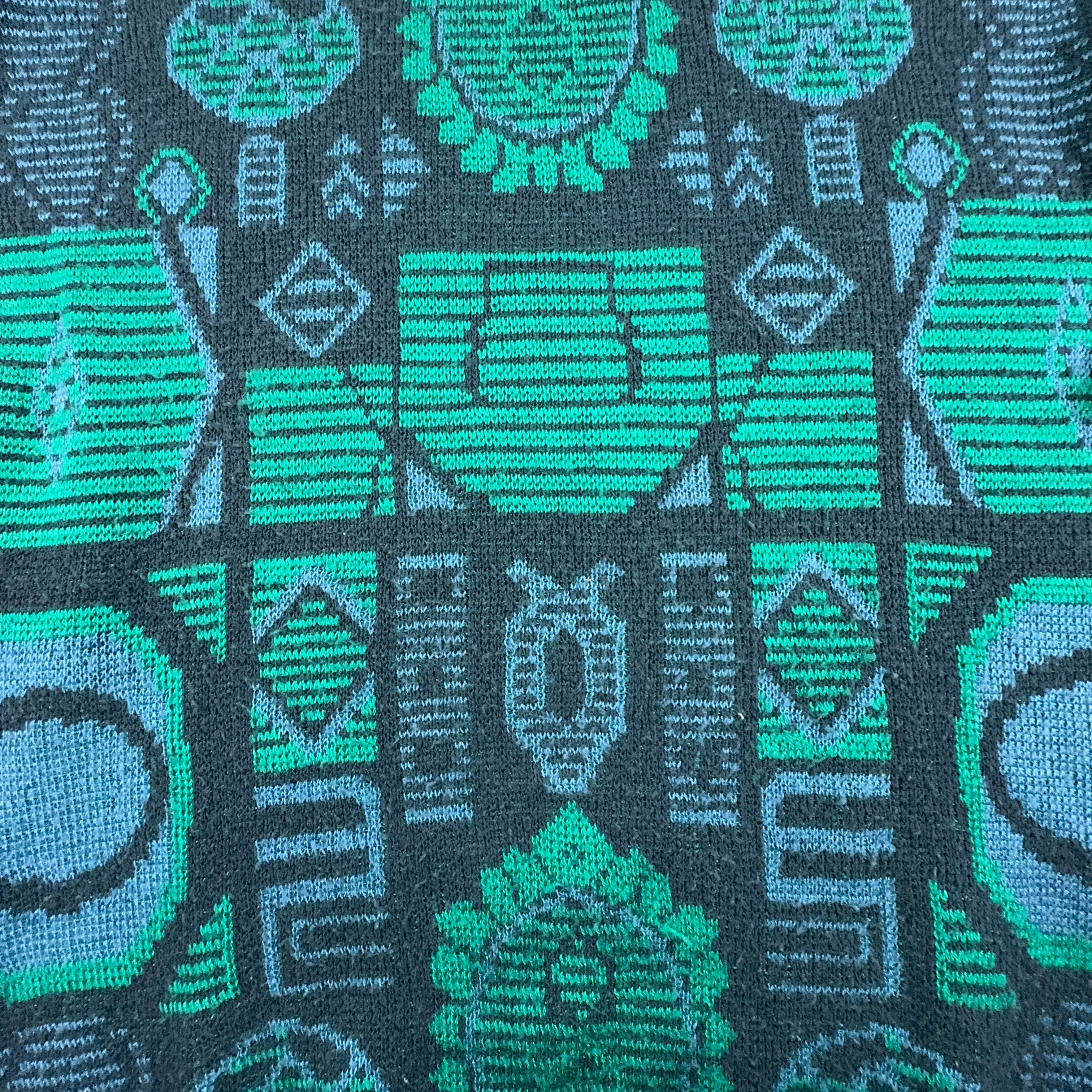 Vintage 30% cotton blue and green geometric pattern crew neck sweater - Size L men