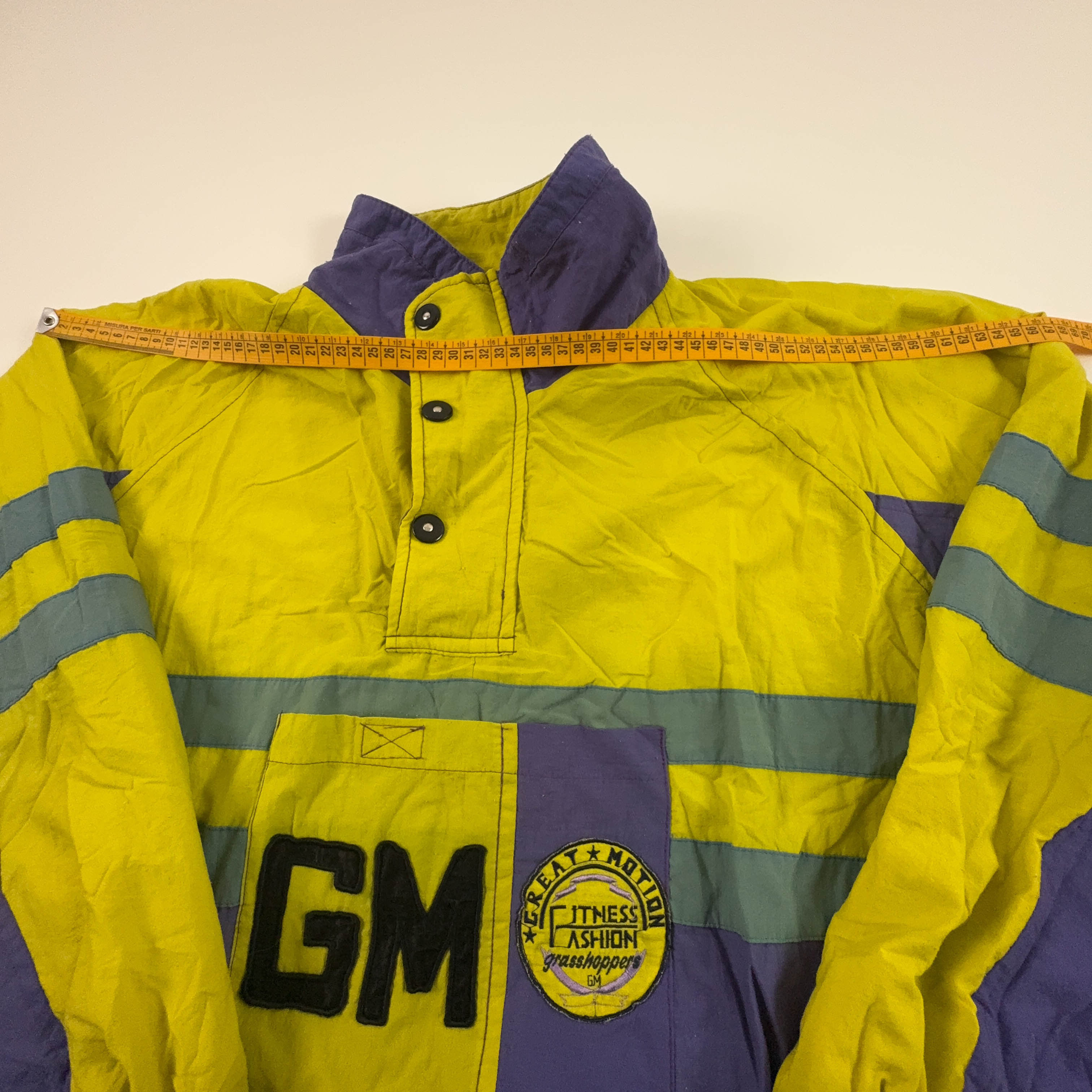 Giacca a vento Vintage gialla e viola con ricamo quarter zip anni 80 90 - Taglia 48 5 uomo