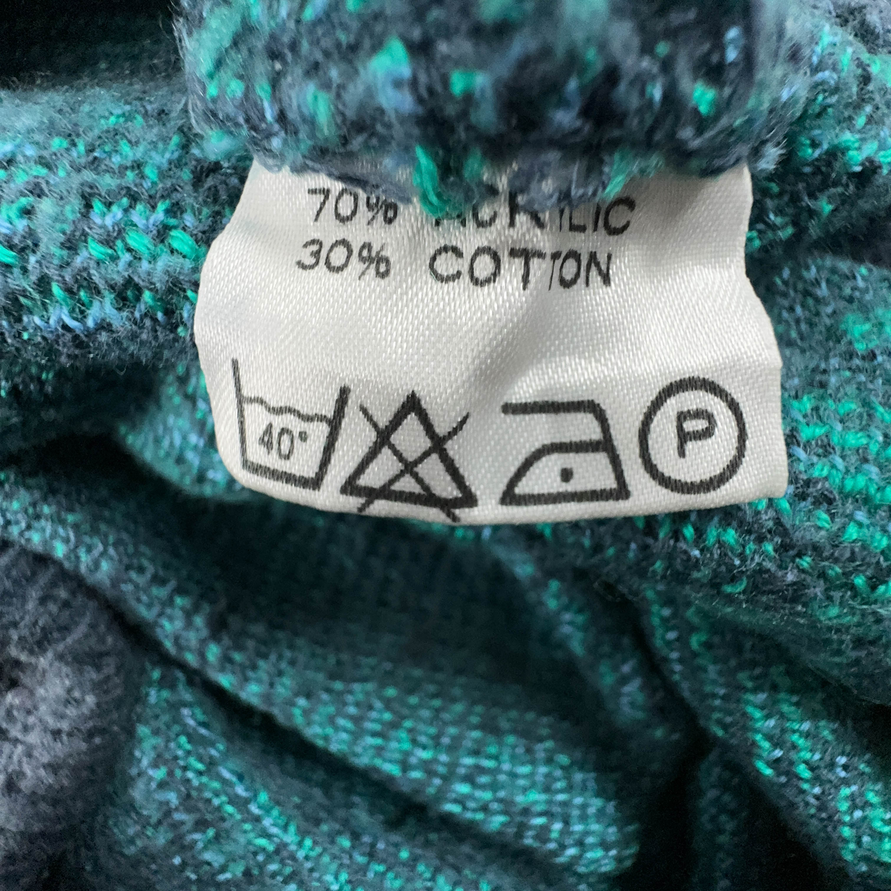 Vintage 30% cotton blue and green geometric pattern crew neck sweater - Size L men