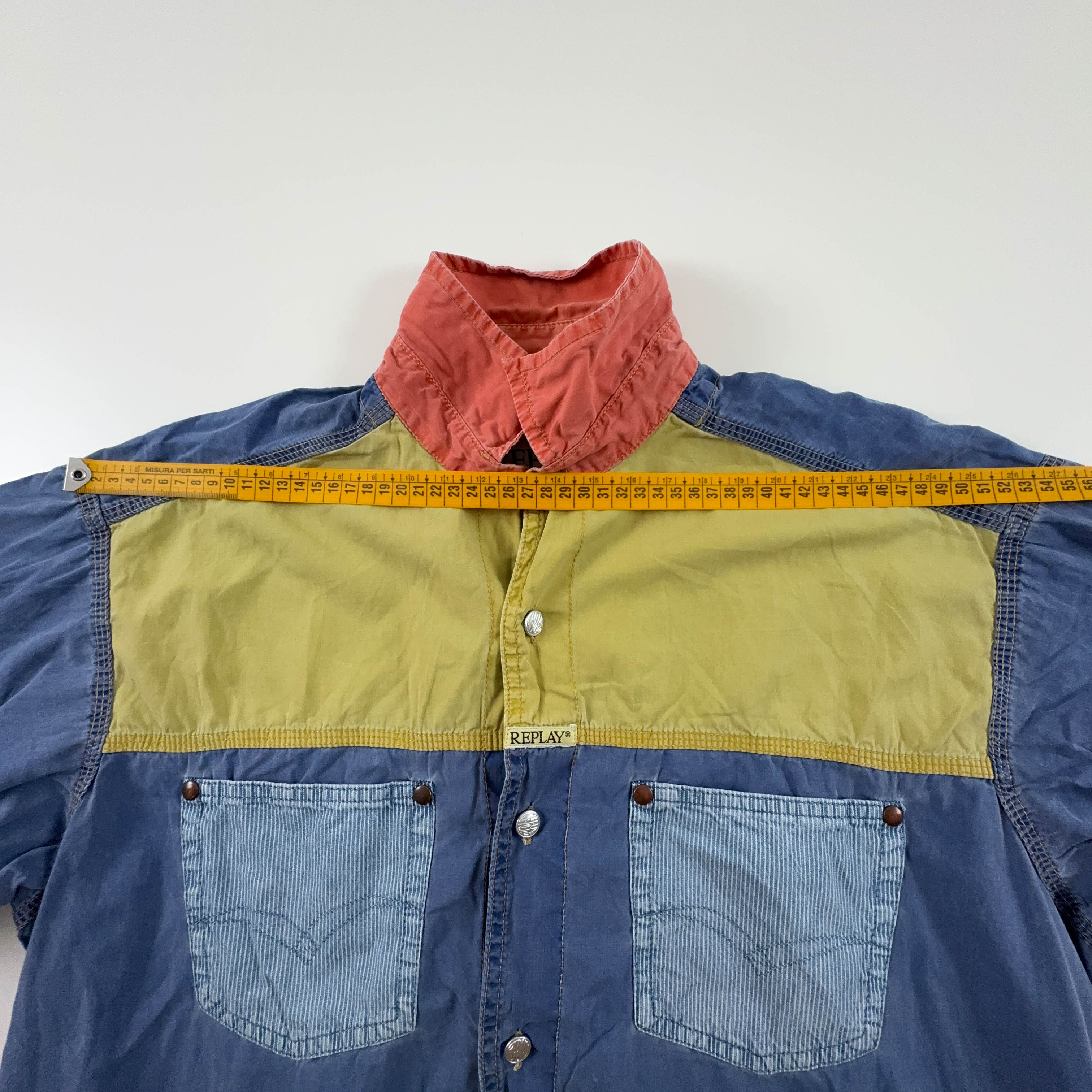 Camicia Replay Vintage in denim blu e gialla - Taglia XL uomo
