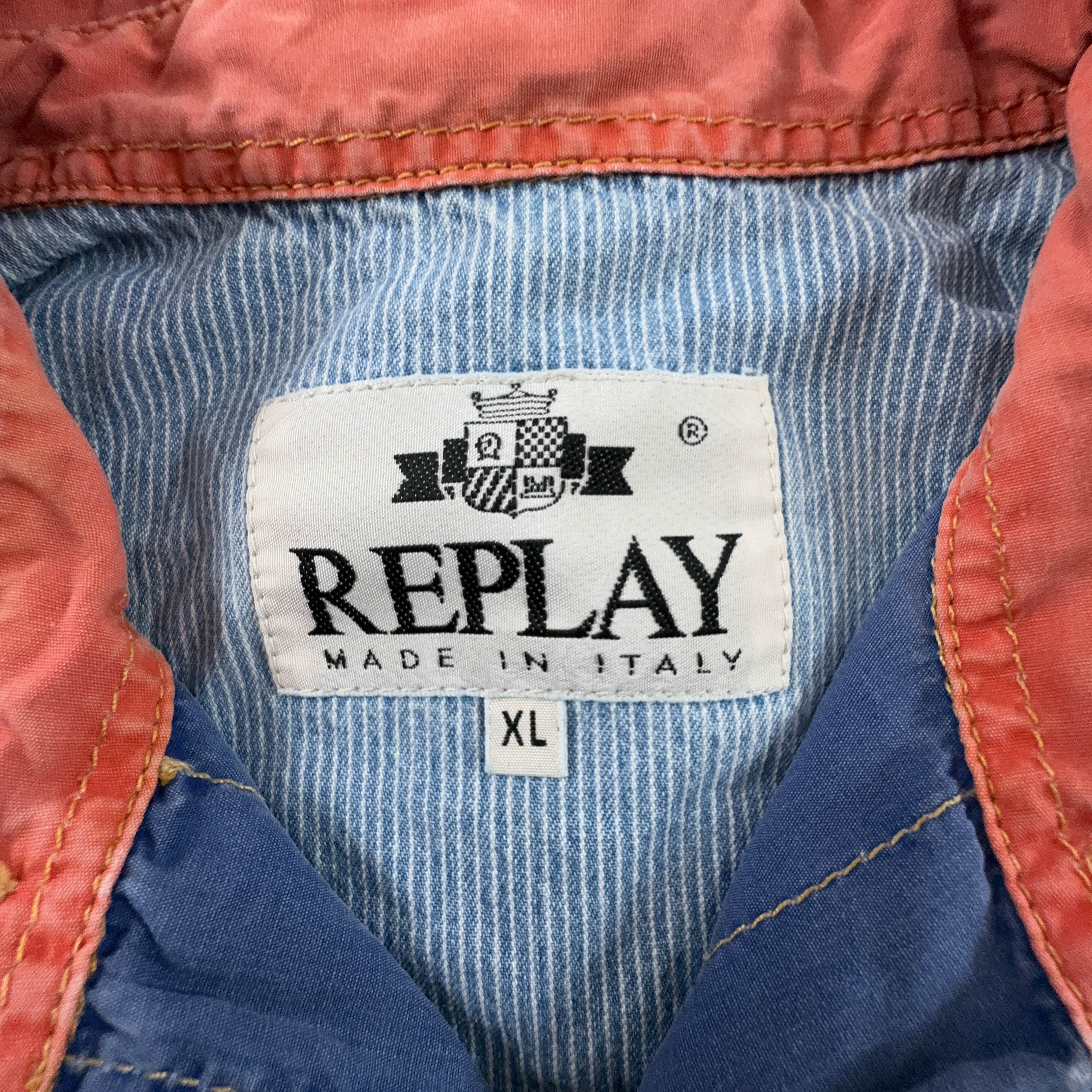 Camicia Replay Vintage in denim blu e gialla - Taglia XL uomo