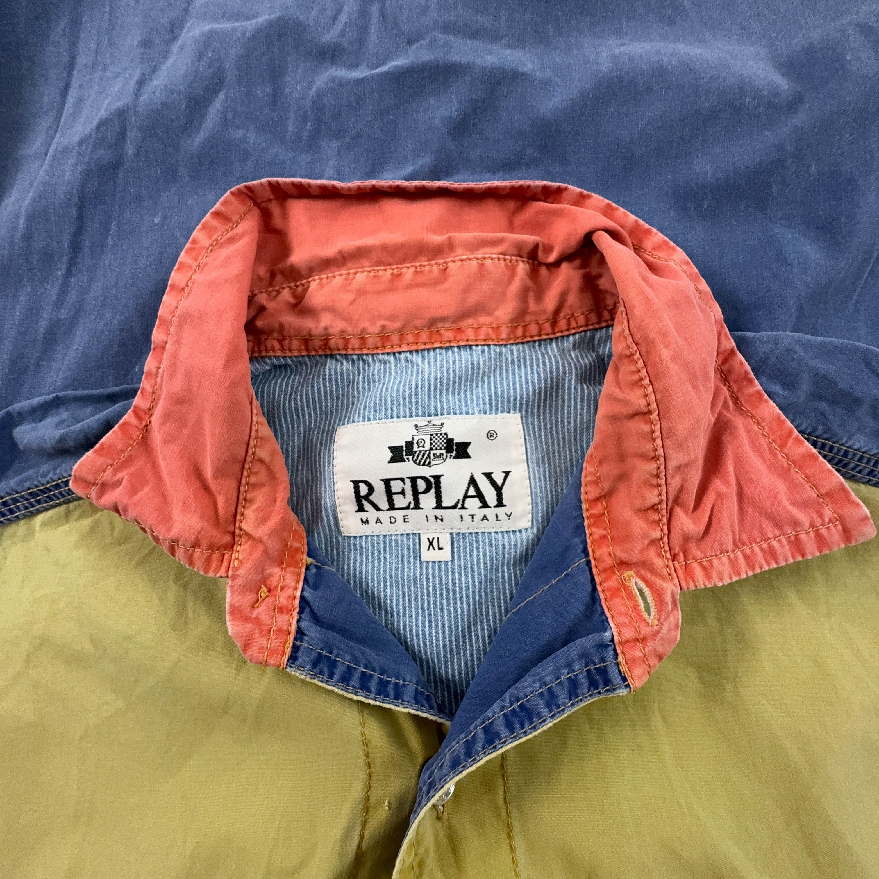 Camicia Replay Vintage in denim blu e gialla - Taglia XL uomo