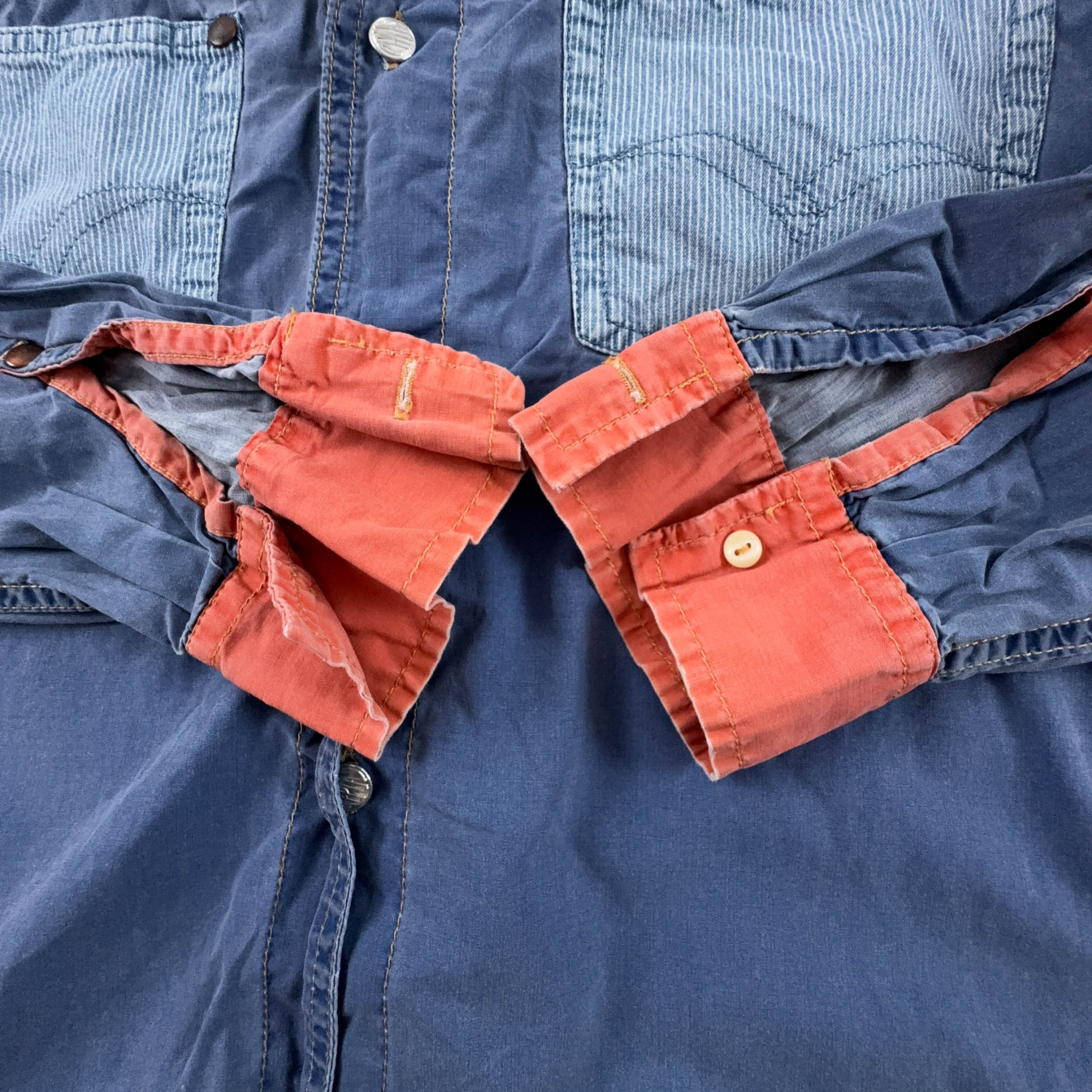 Camicia Replay Vintage in denim blu e gialla - Taglia XL uomo