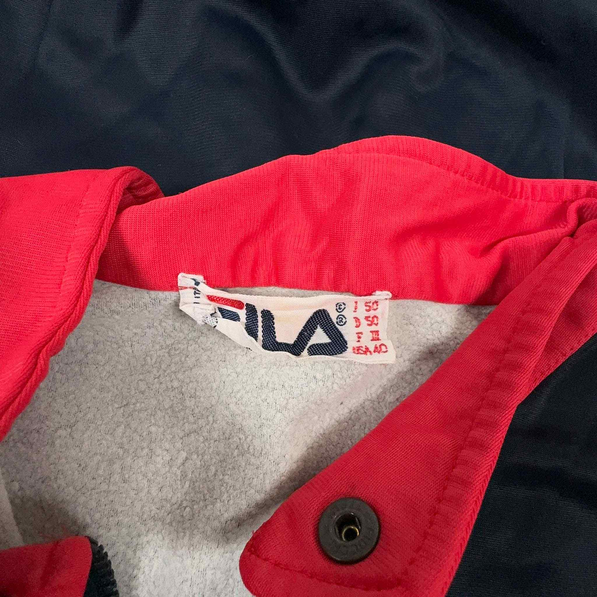 Felpa Fila Vintage anni 90 rossa e blu scura con zip Taglia M L VintageEcoes