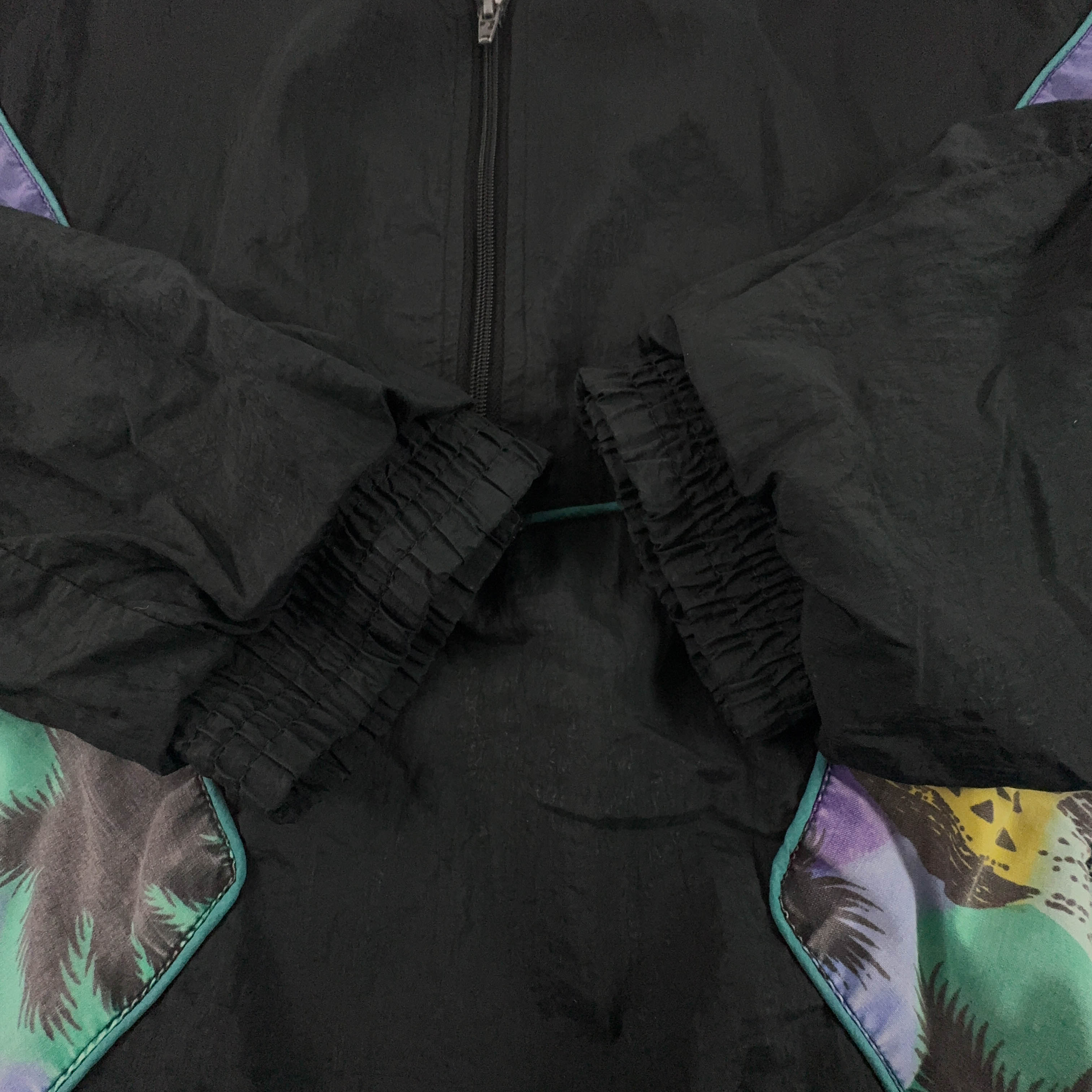 Giacca a vento Vintage nera e viola a fantasia quarter zip anni 80 90 - Taglia M uomo