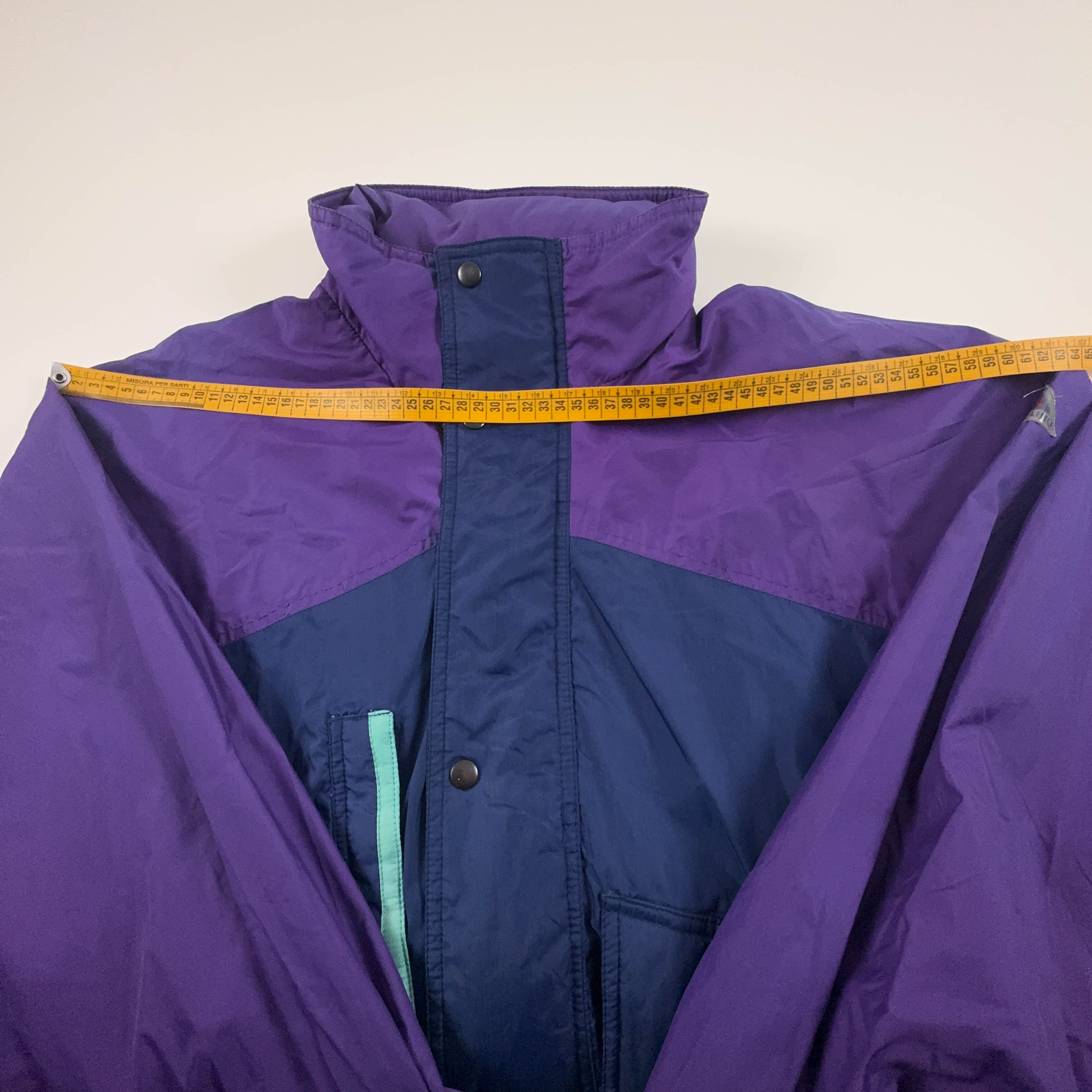 Giacca a vento Vintage viola e blu con zip e cappuccio anni 80 90 - Taglia M uomo