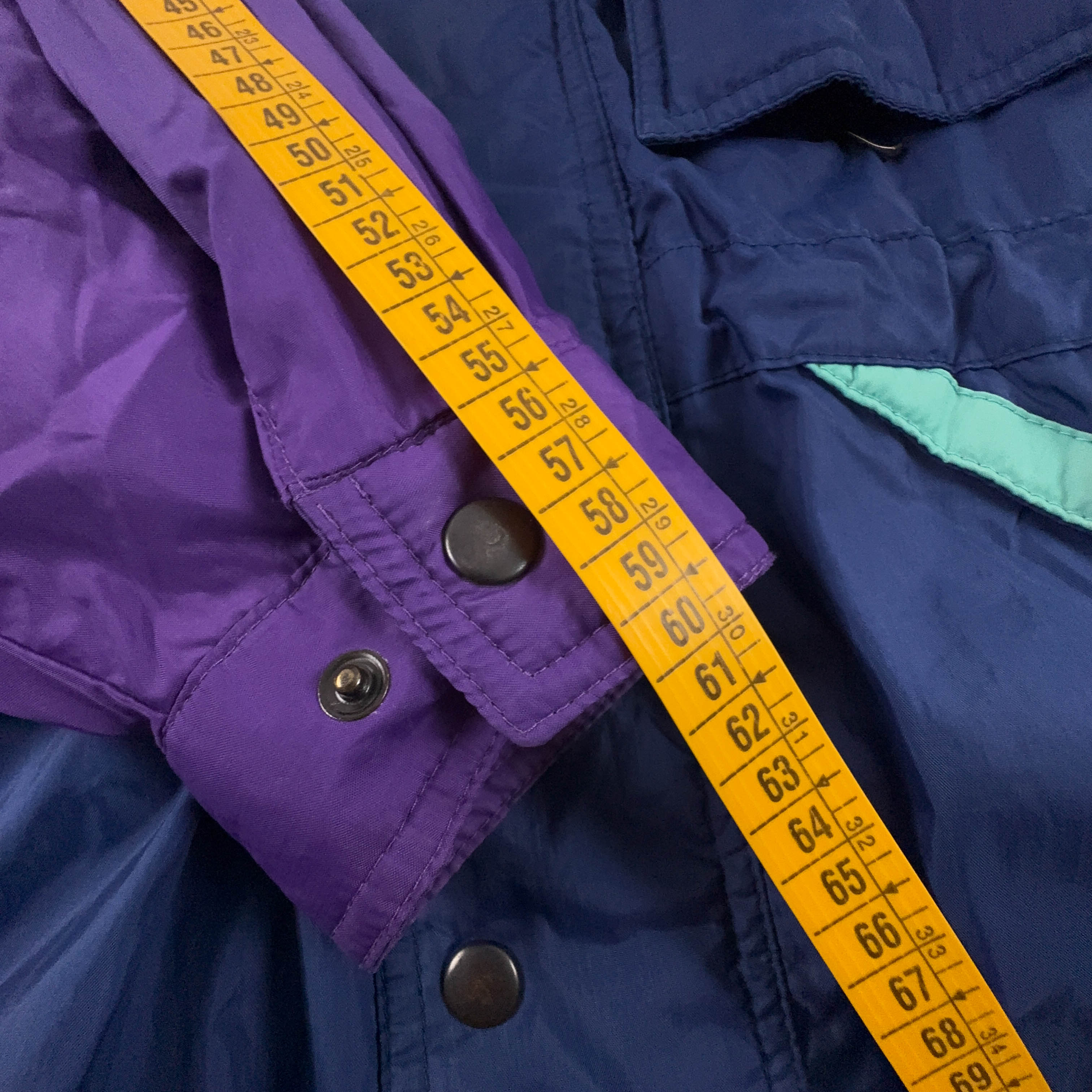 Giacca a vento Vintage viola e blu con zip e cappuccio anni 80 90 - Taglia M uomo