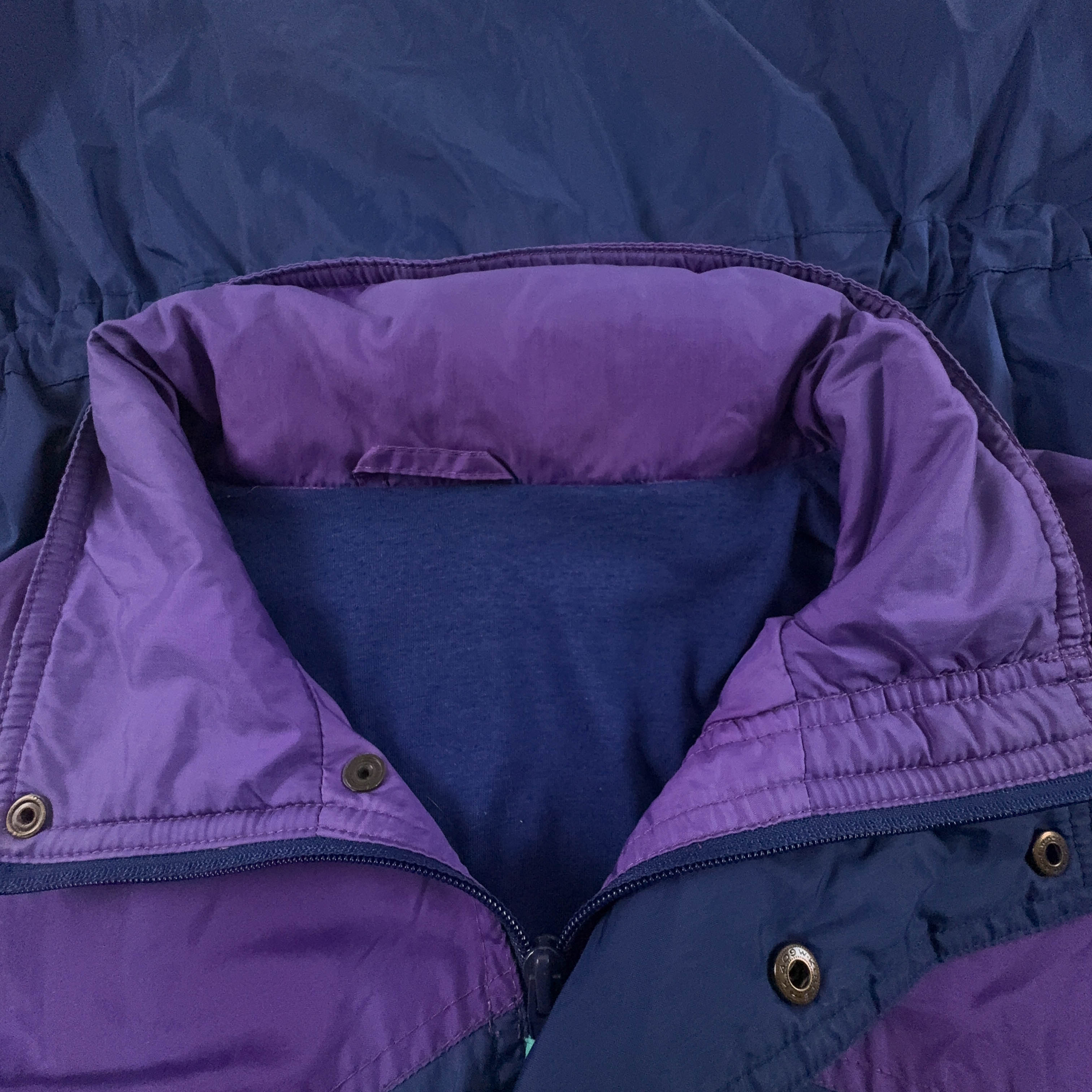 Giacca a vento Vintage viola e blu con zip e cappuccio anni 80 90 - Taglia M uomo