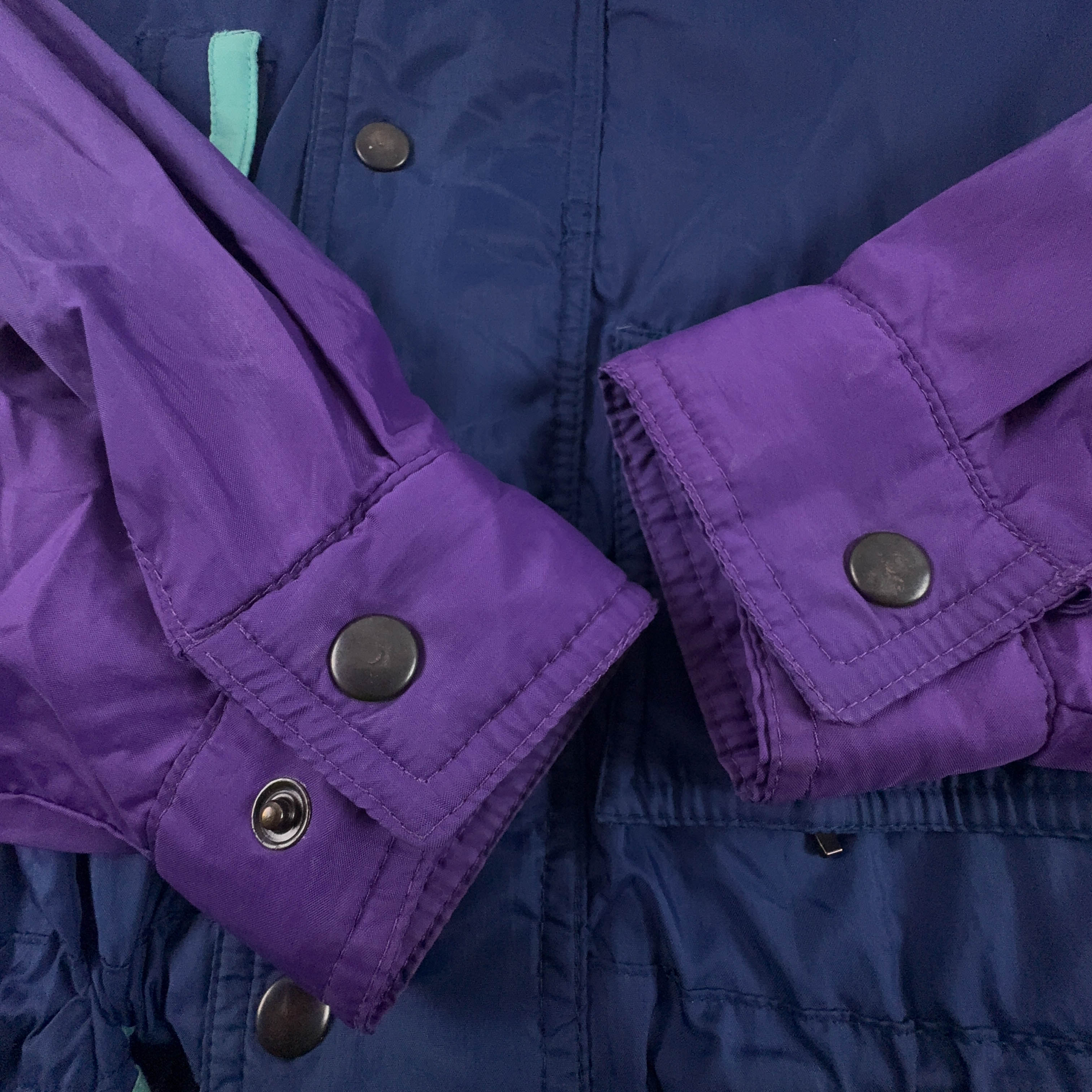 Giacca a vento Vintage viola e blu con zip e cappuccio anni 80 90 - Taglia M uomo