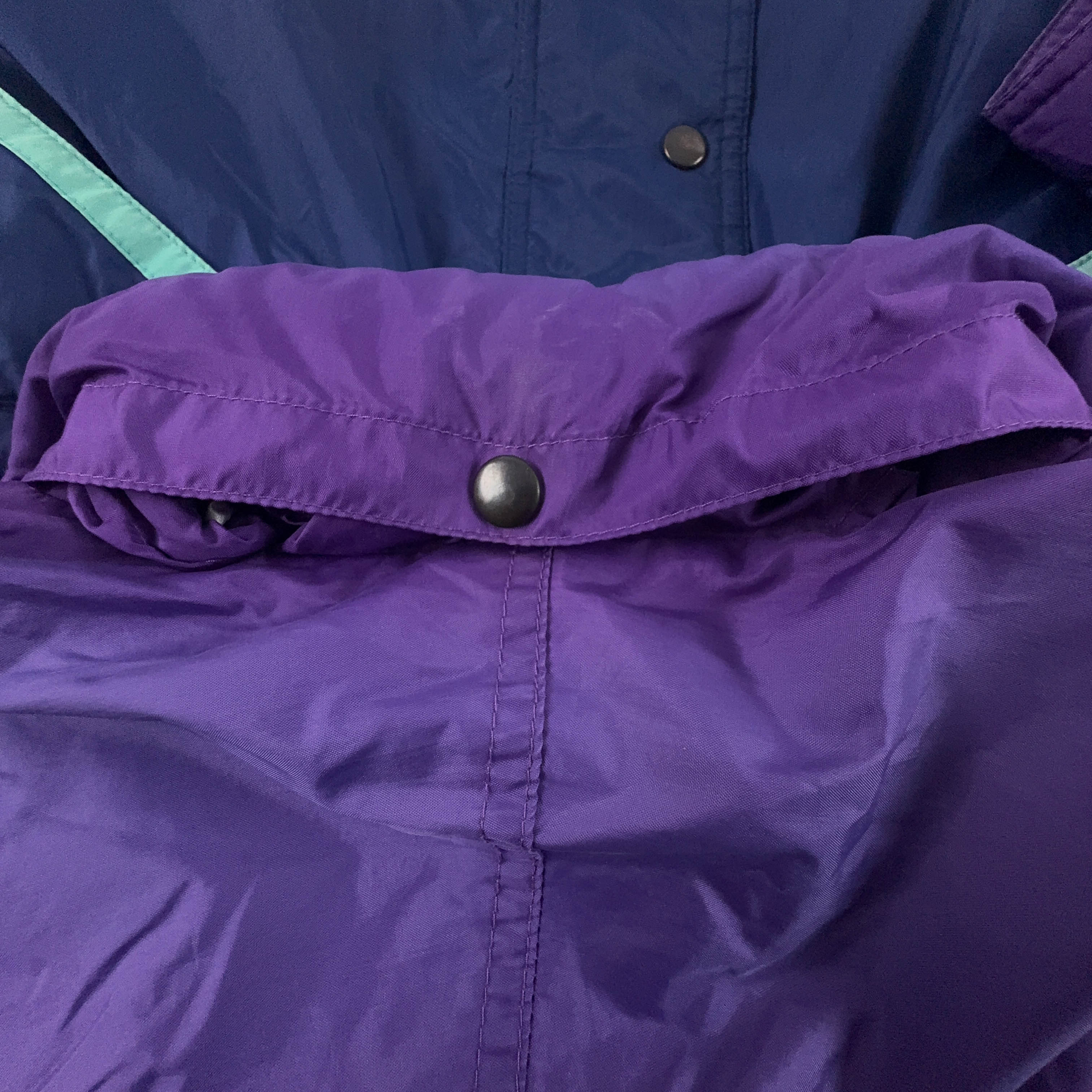 Giacca a vento Vintage viola e blu con zip e cappuccio anni 80 90 - Taglia M uomo