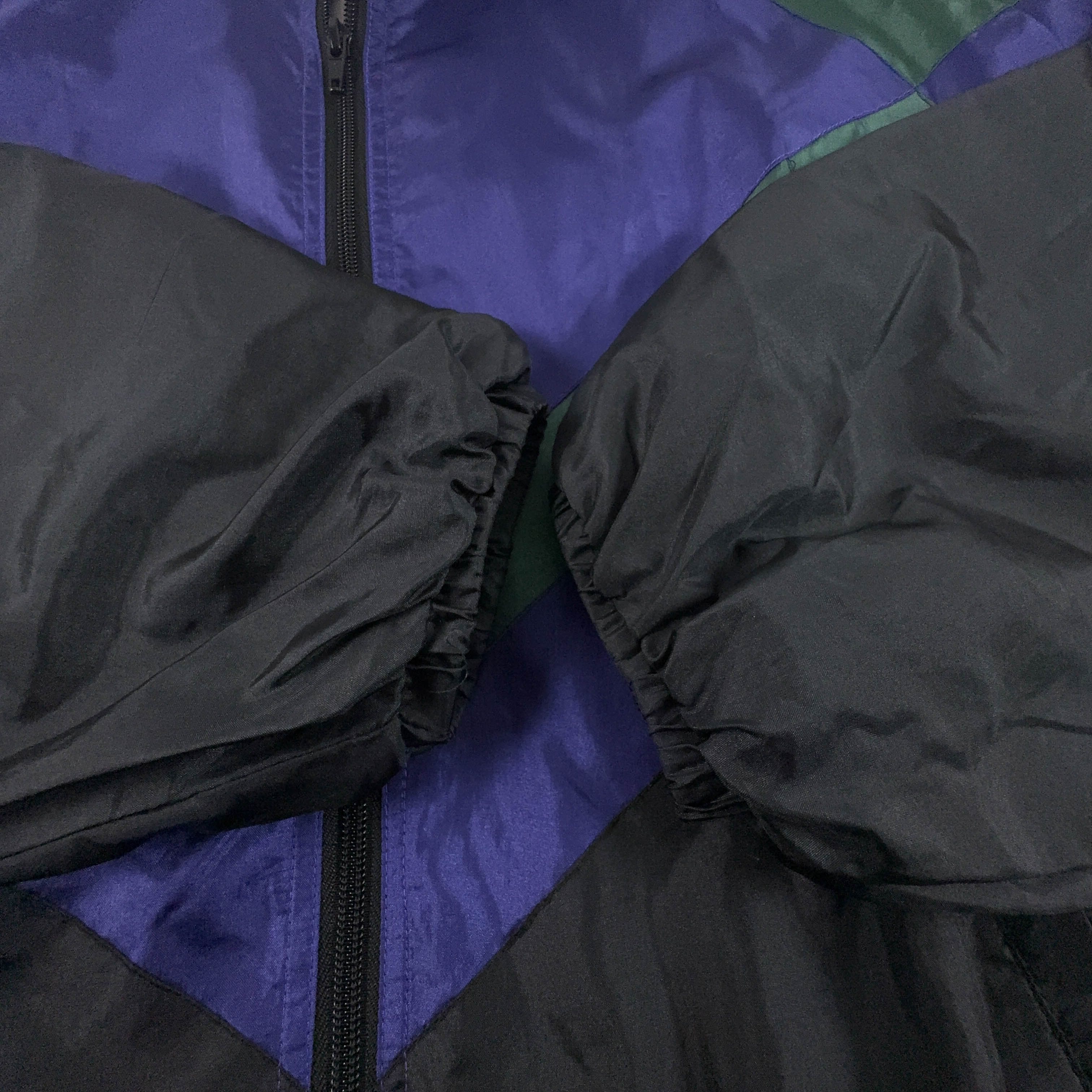 Giacca a vento Vintage verde e viola geometrica con zip anni 80 90 - Taglia XL/XXL uomo