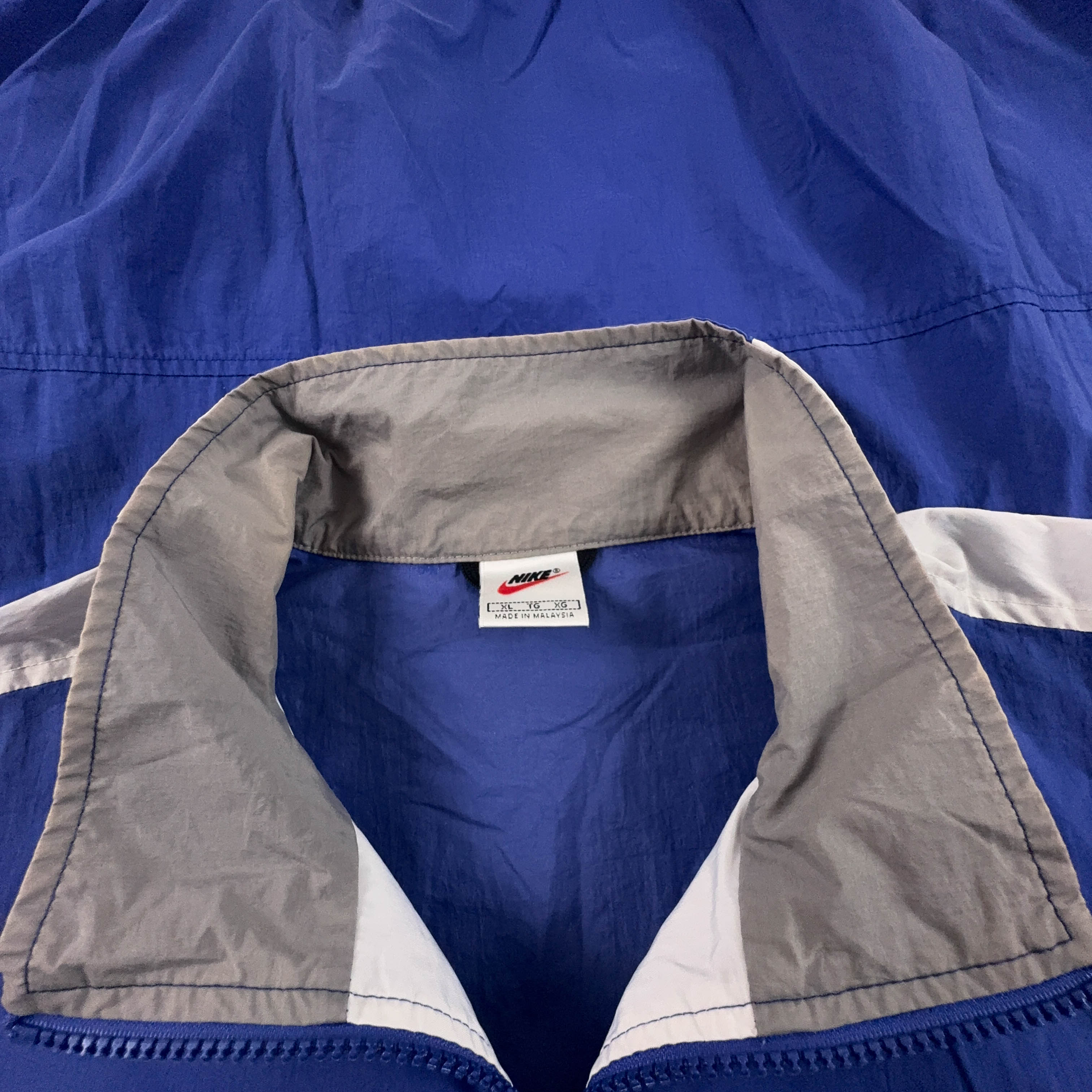 Giacca a vento Nike Vintage blu e grigia con zip intera anni 80 90 - Taglia XL uomo